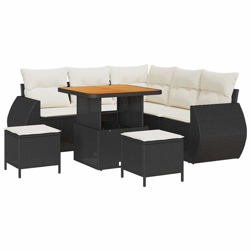 vidaXL Conjunto de Sofá de Jardim 8 pcs Preto e Creme vime PE
