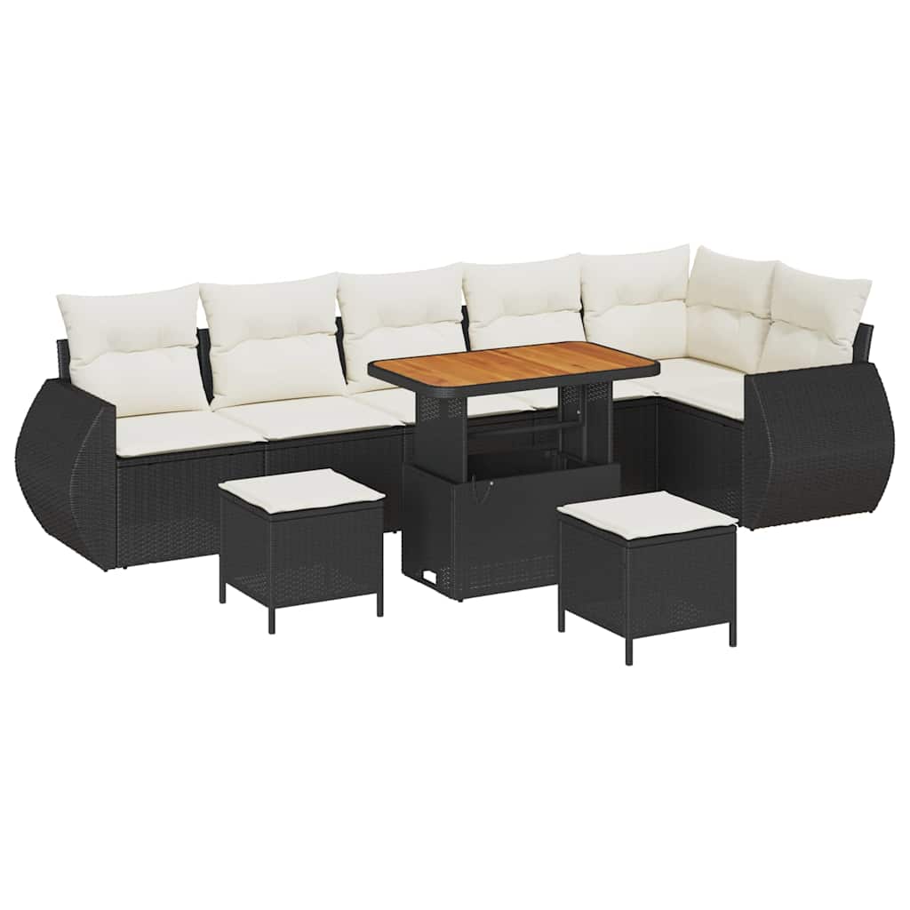 vidaXL Conjunto de Sofá de Jardim com almofada 9 pcs Preto e Creme