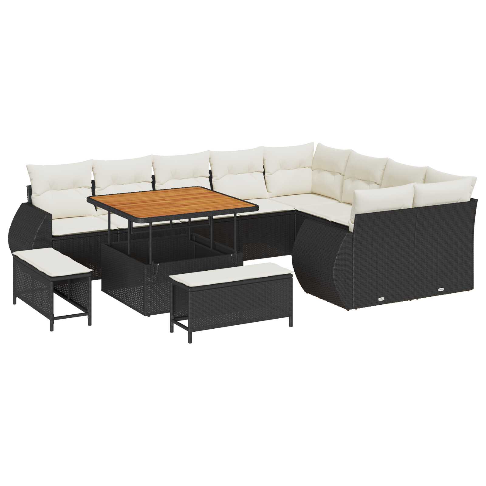 vidaXL Conjunto de Sofá de Jardim com almofada 12 pcs Preto e creme