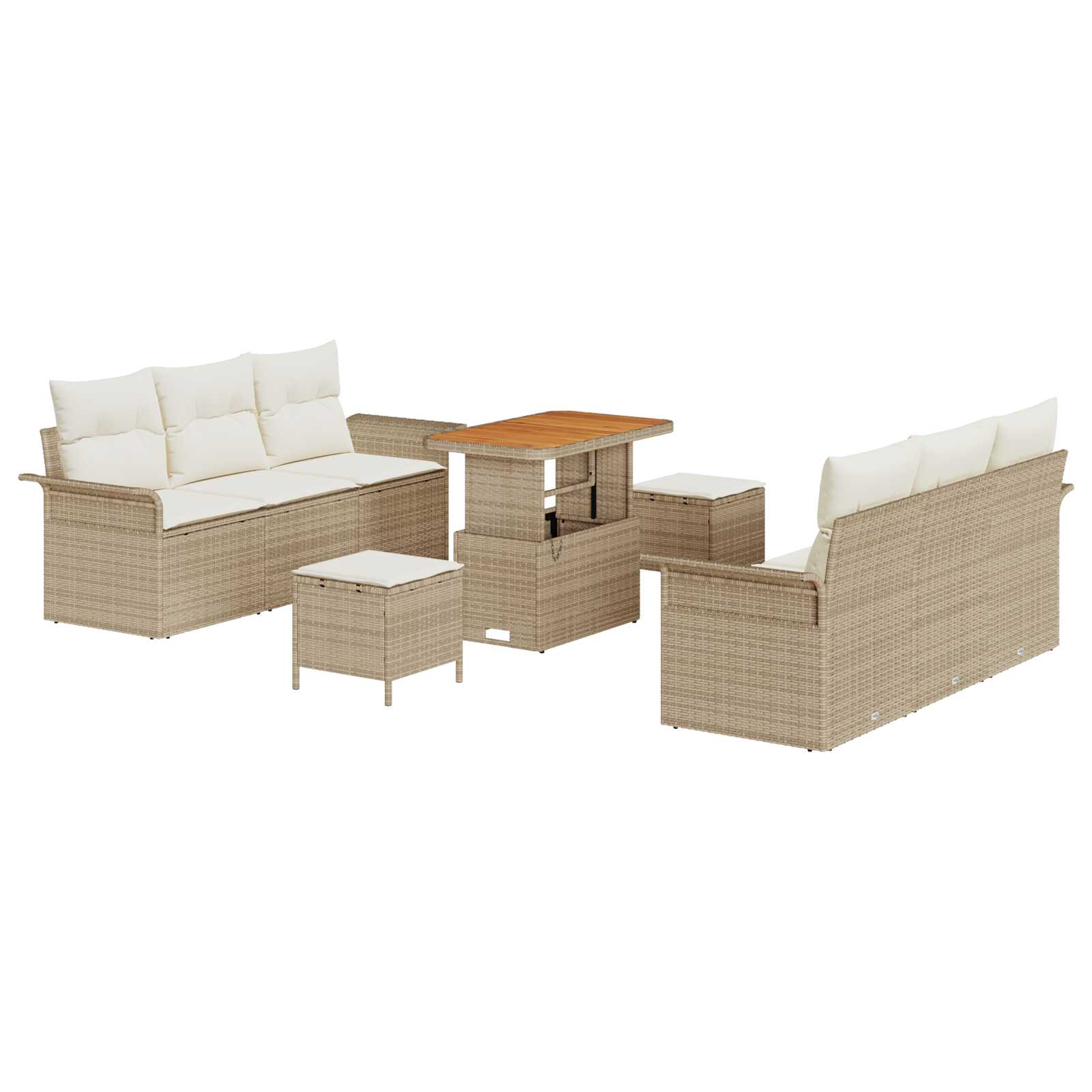 vidaXL Conjunto de Sofá de Jardim com almofada 9 pcs Bege e Creme