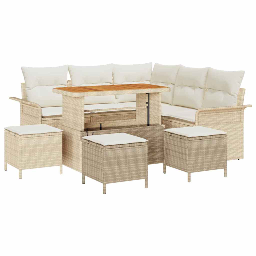 vidaXL Conjunto de Sofá de Jardim com almofada 9 pcs Bege e Creme