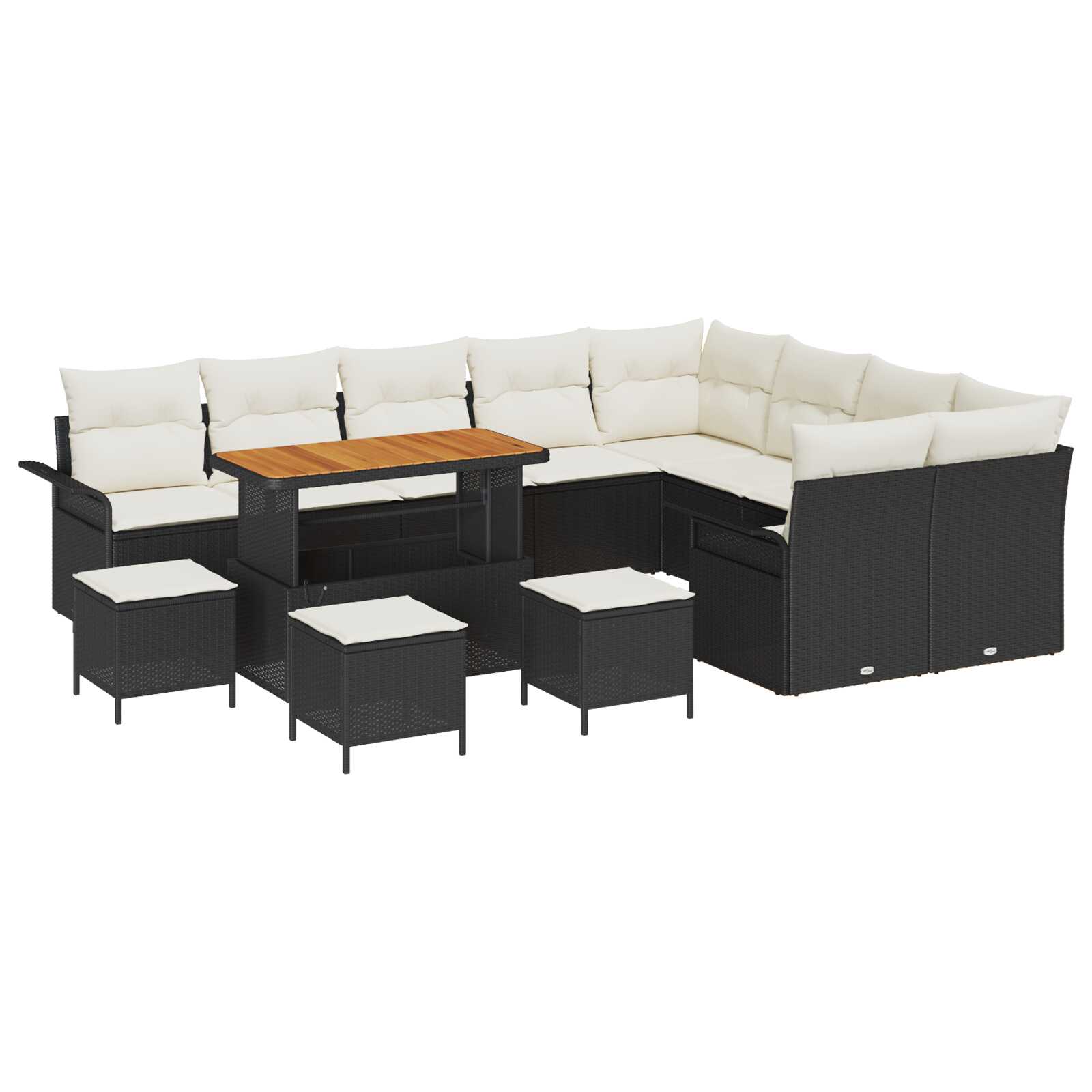 vidaXL Conjunto de Sofá de Jardim com almofada 13 pcs Preto e Creme