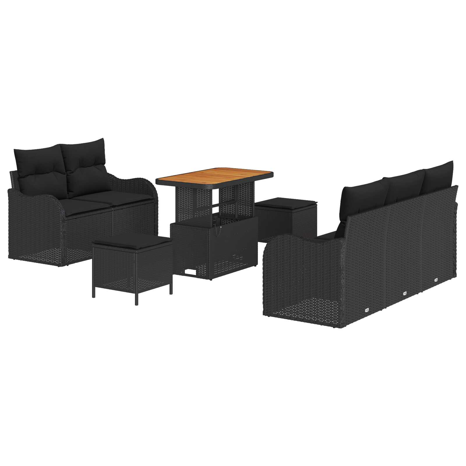 vidaXL Conjunto de Sofá de Jardim com almofada 8 pcs Preto
