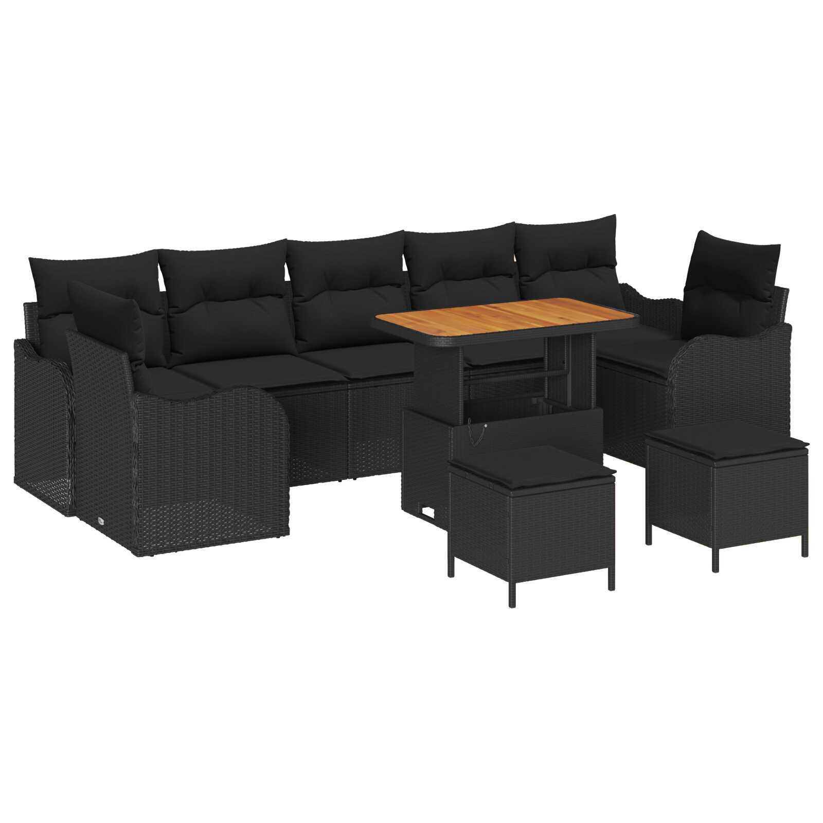vidaXL Conjunto de Sofá de Jardim com almofada 10 pcs Preto