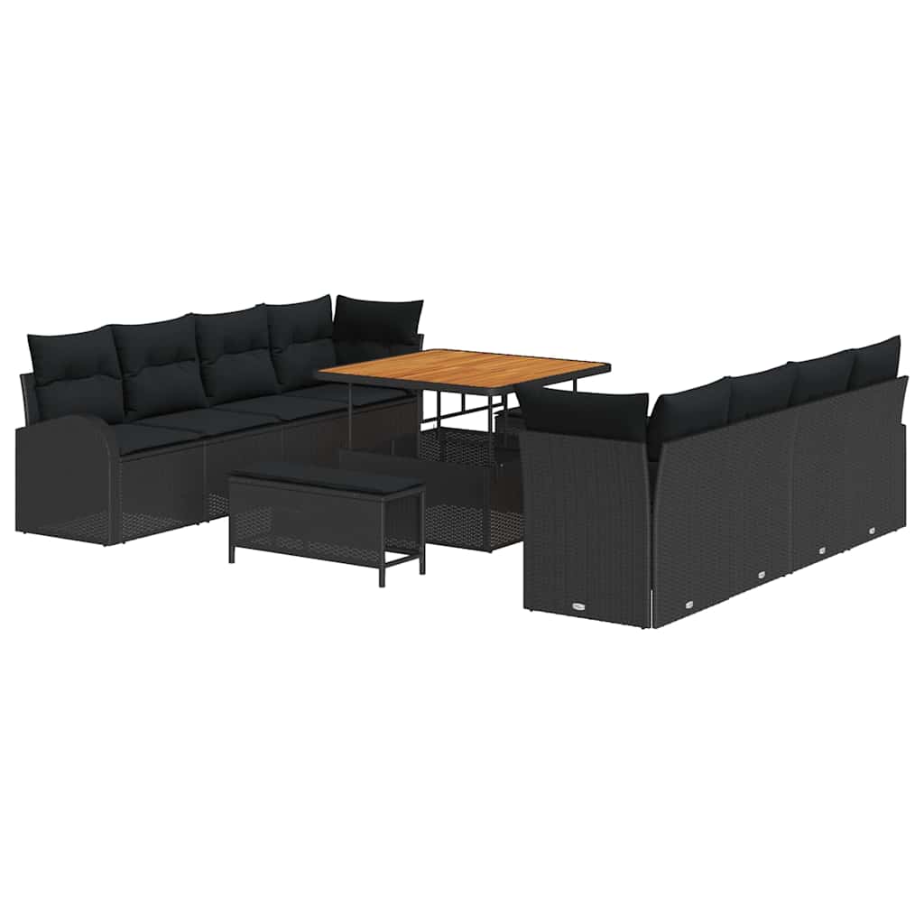 vidaXL Conjunto de Sofá de Jardim com almofada 11 pcs Preto