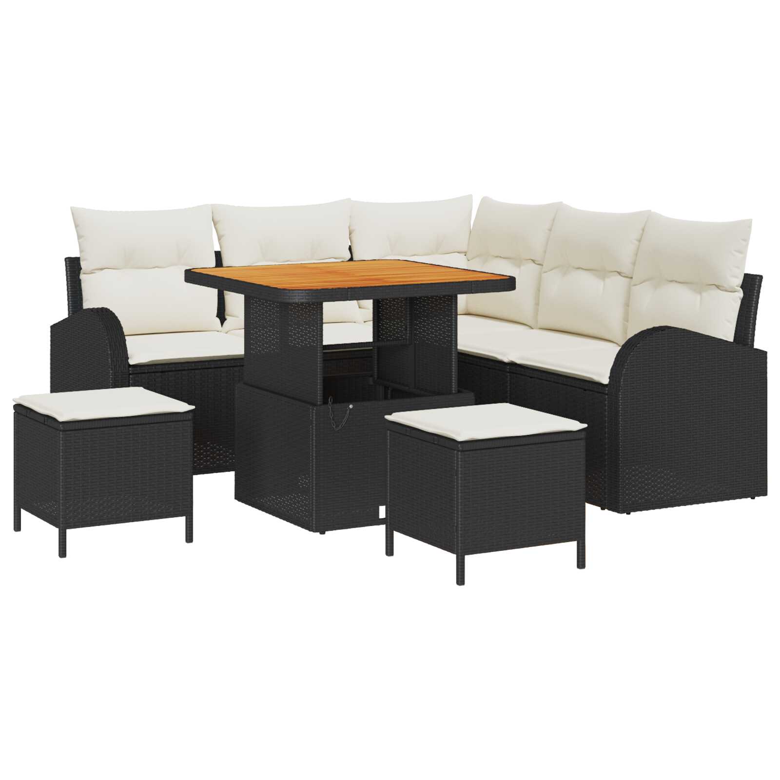 vidaXL Conjunto de Sofá de Jardim com almofada 8 pcs Preto e Creme