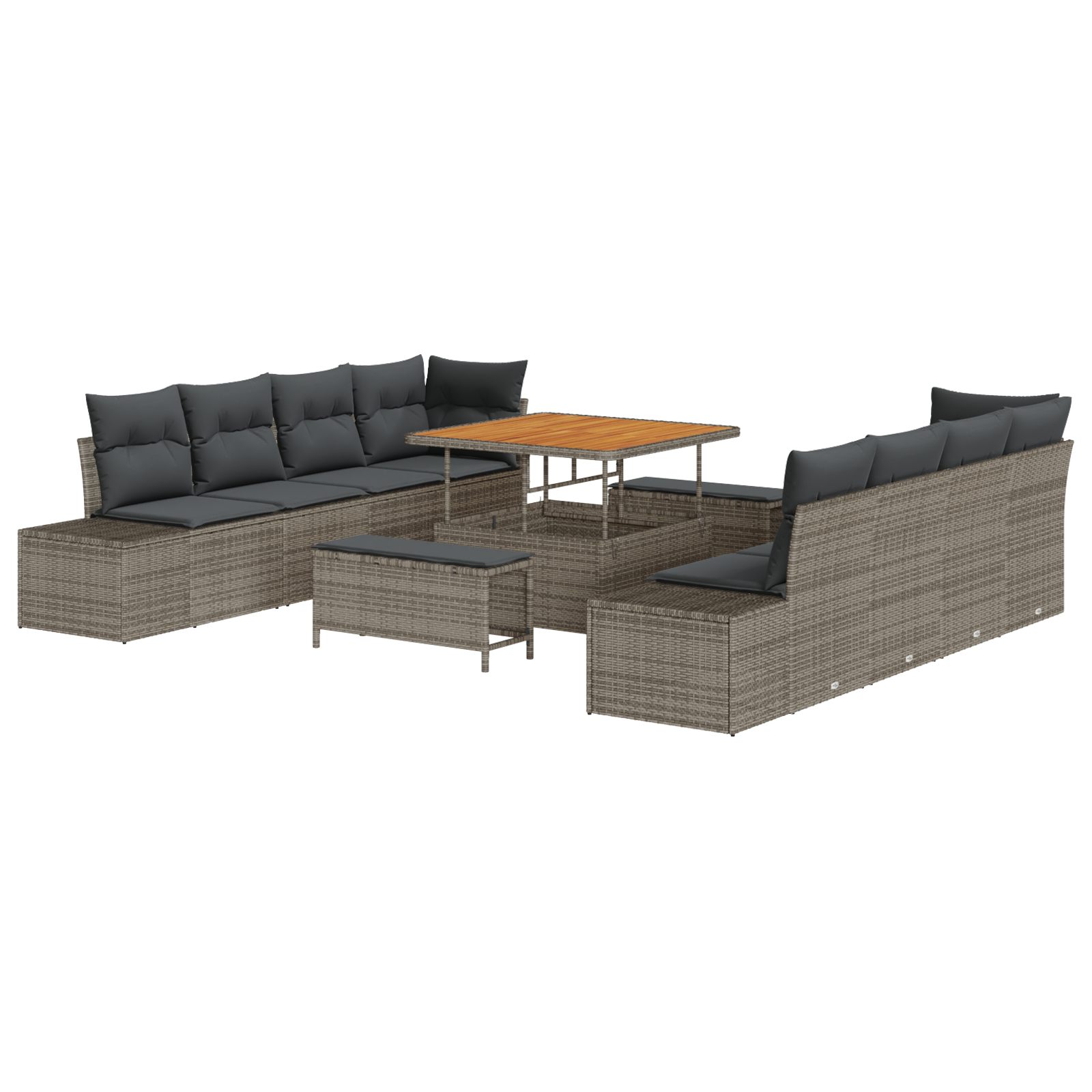 vidaXL Conjunto de Sofá de Jardim 11 pcs Cinzeto Rattan Sintético