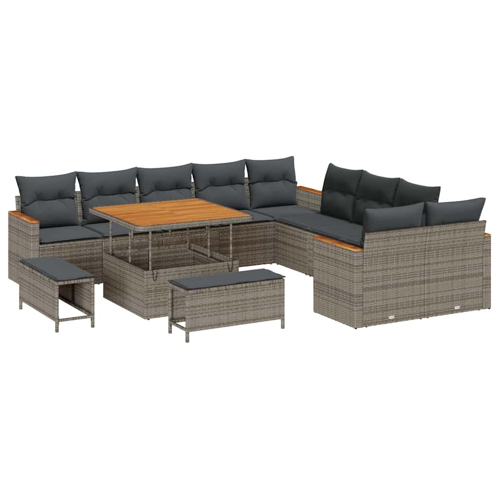 vidaXL Conjunto de Sofá de Jardim com almofada 13 pcs Cinzeto vime PE