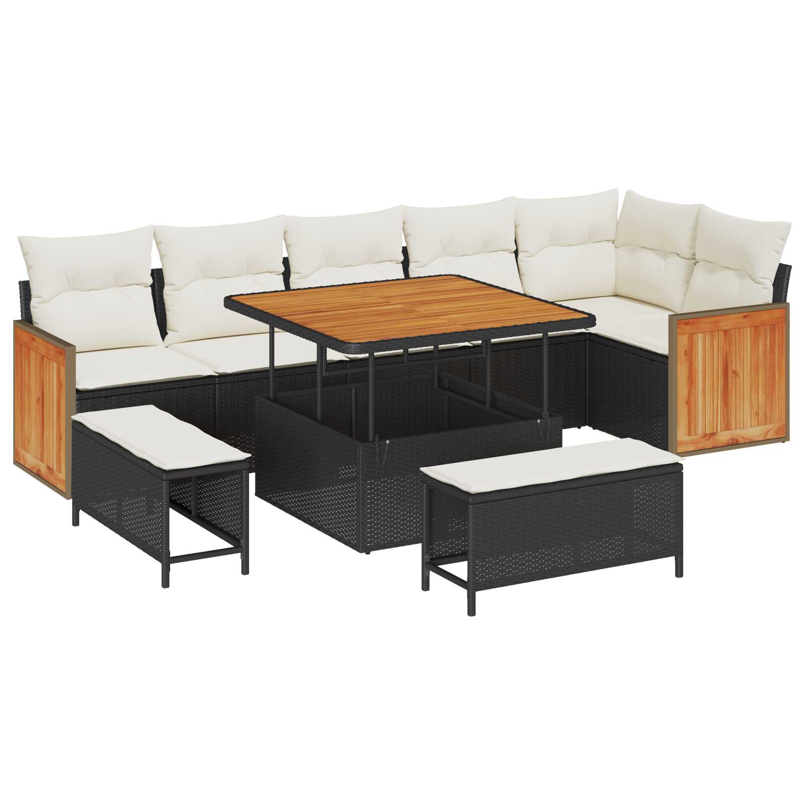 vidaXL Conjunto de Sofá de Jardim 11 pcs Preto e Creme vime PE