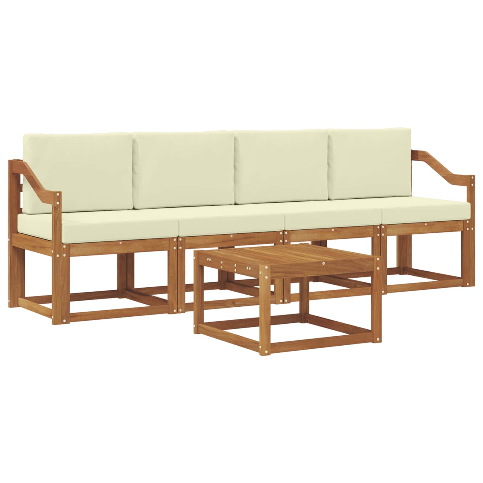 vidaXL Conjunto de Sofás para Exterior 5 pcs Natural e Creme