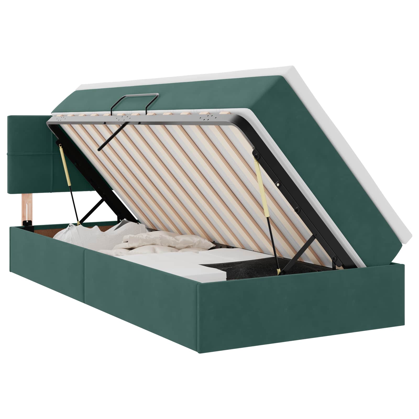 vidaXL Cama de Armazenamento LED com Colchão Verde-Escuro 90 x 190 cm