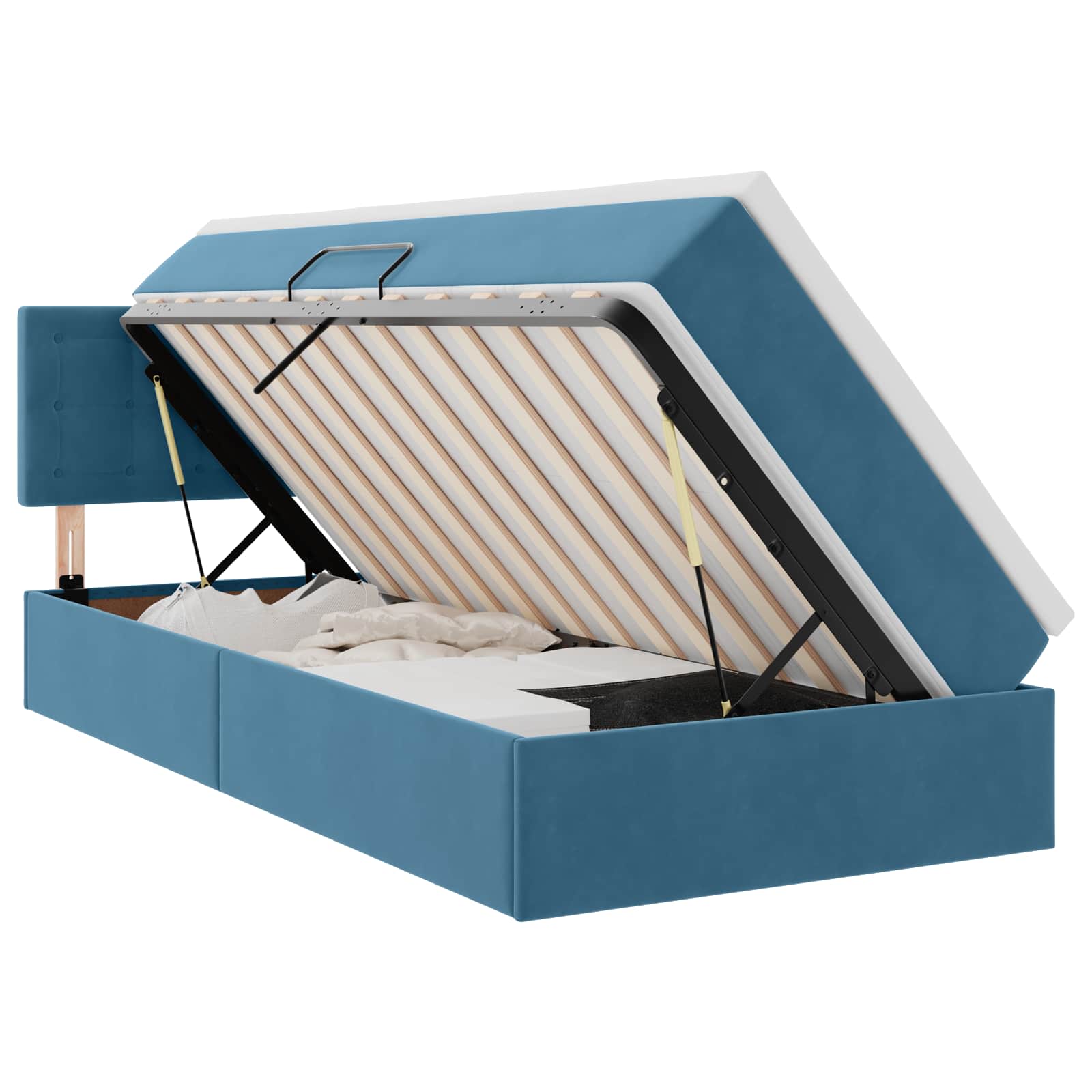 vidaXL Cama de Armazenamento LED com Colchão Azul Escuro 100 x 200 cm