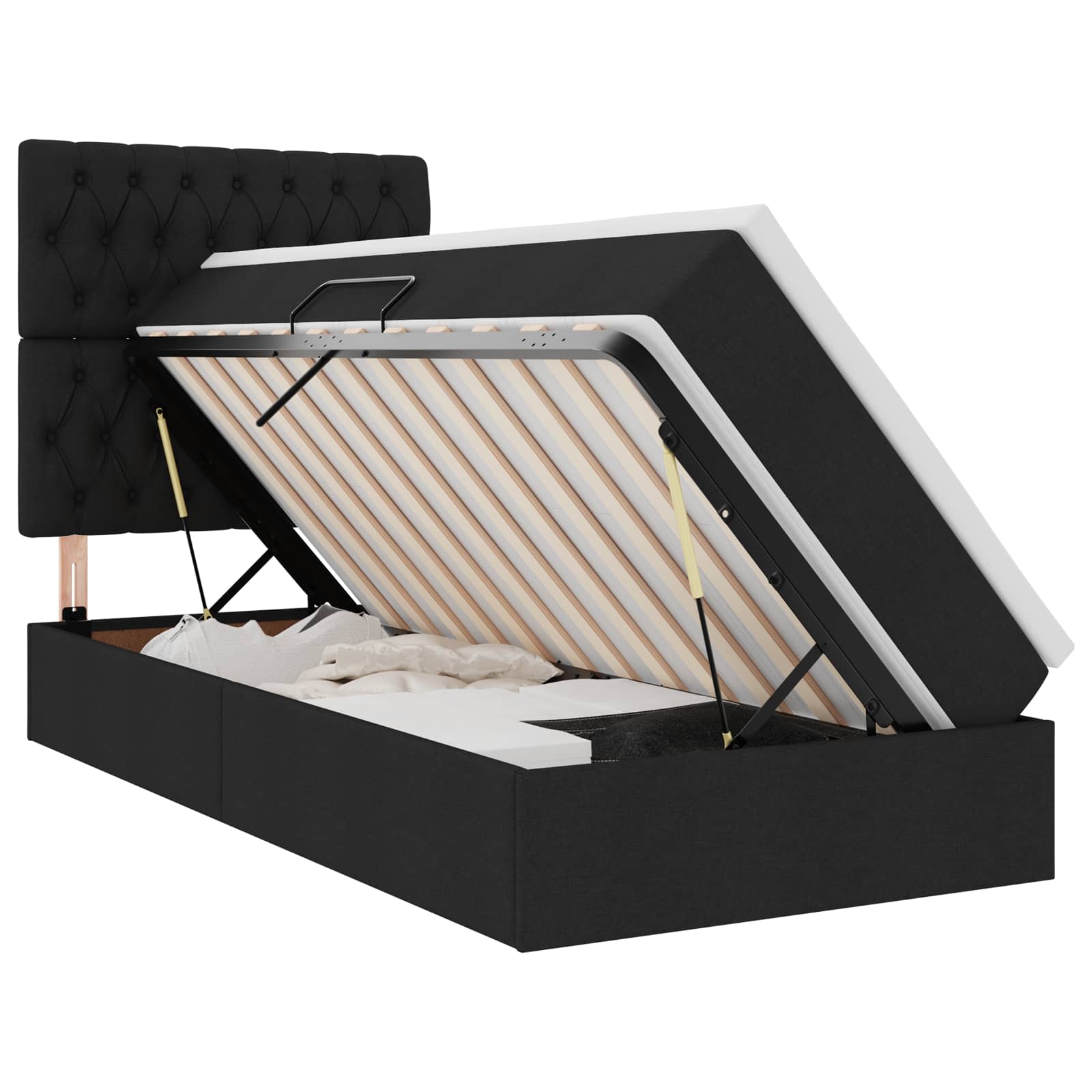 vidaXL Cama com arrumação e colchão Preto 90 x 200 cm Poliéster
