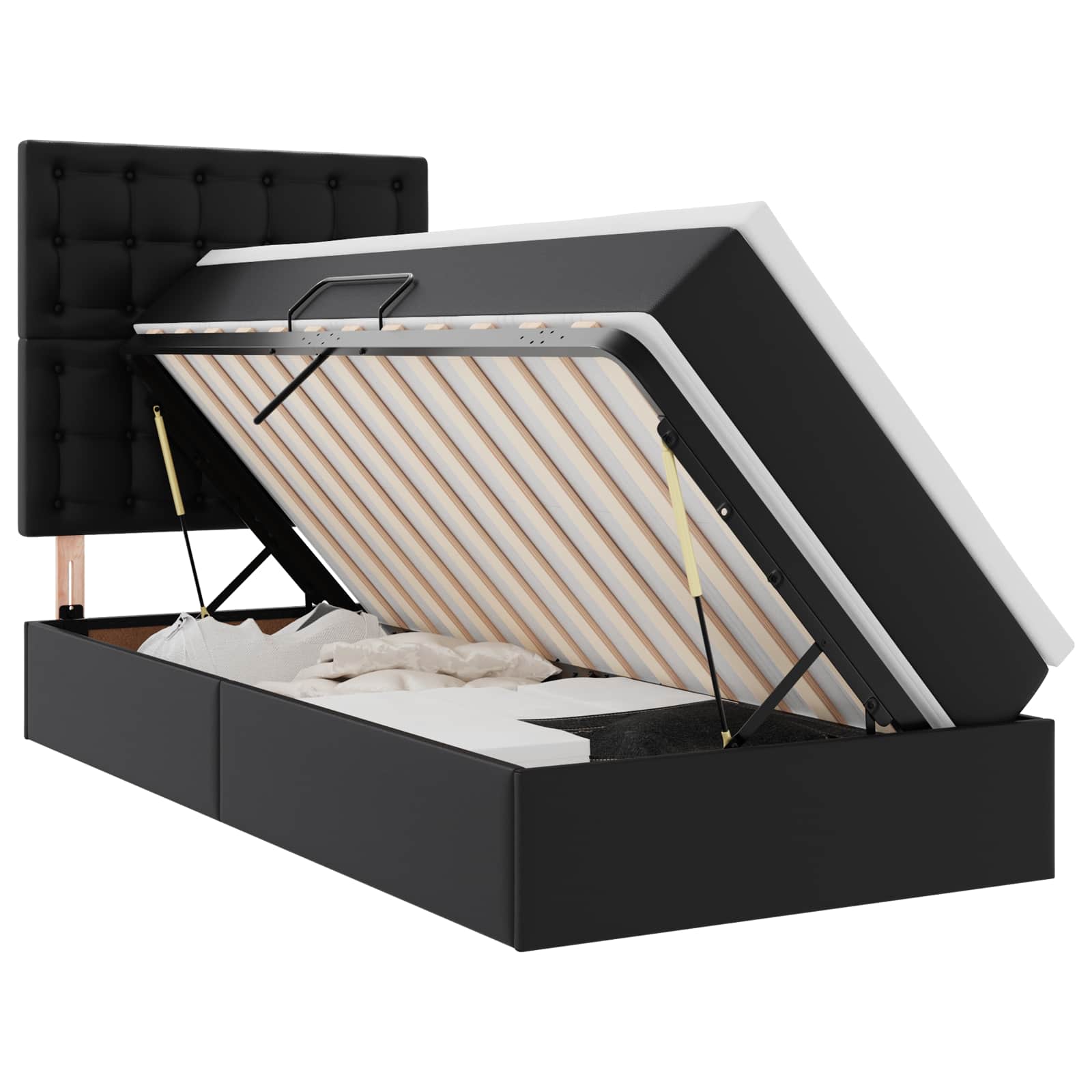 vidaXL Cama com arrumação e LED Preto 90 x 190 cm Couro Sintético
