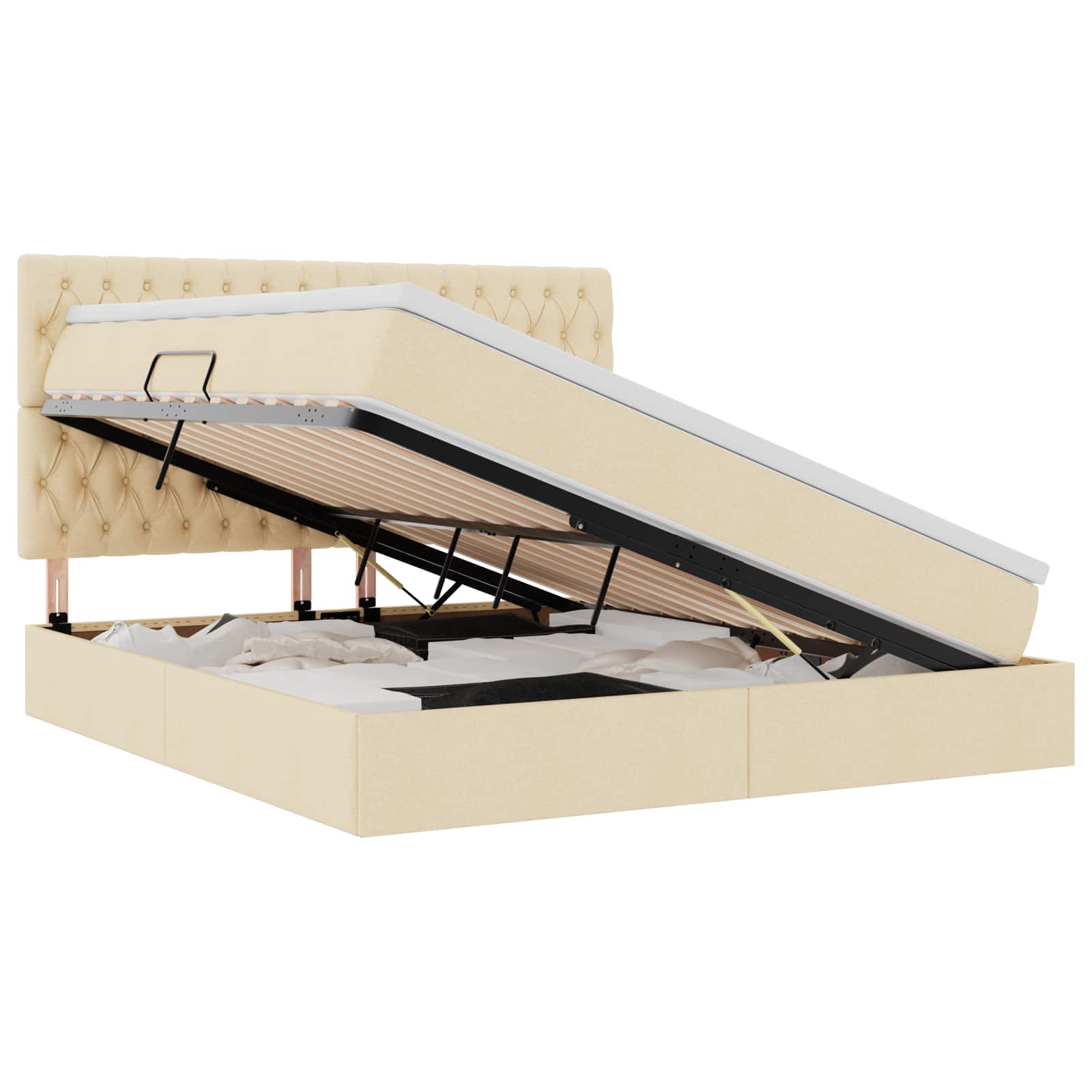 vidaXL Cama de Armazenamento LED com Colchão Creme 180 x 200 cm Tecido