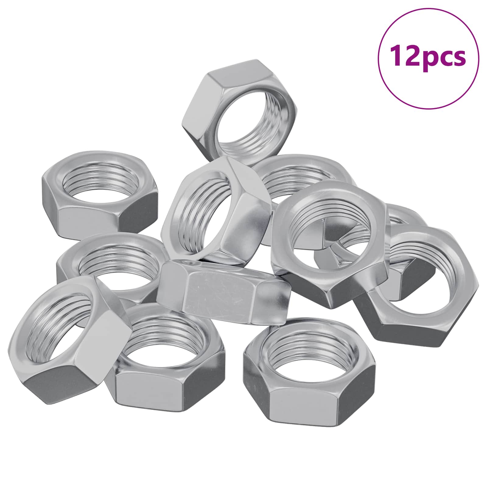 vidaXL Porca Hexagonal 12 pcs Prateado M6 Metal