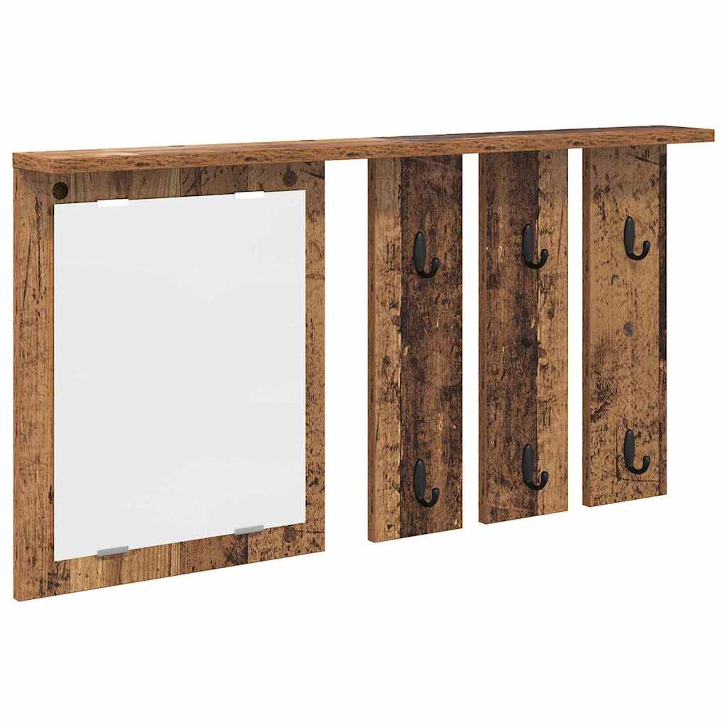 vidaXL Cabideiro de Parede com espelho Madeira antiga 85 x 10 x 45 cm