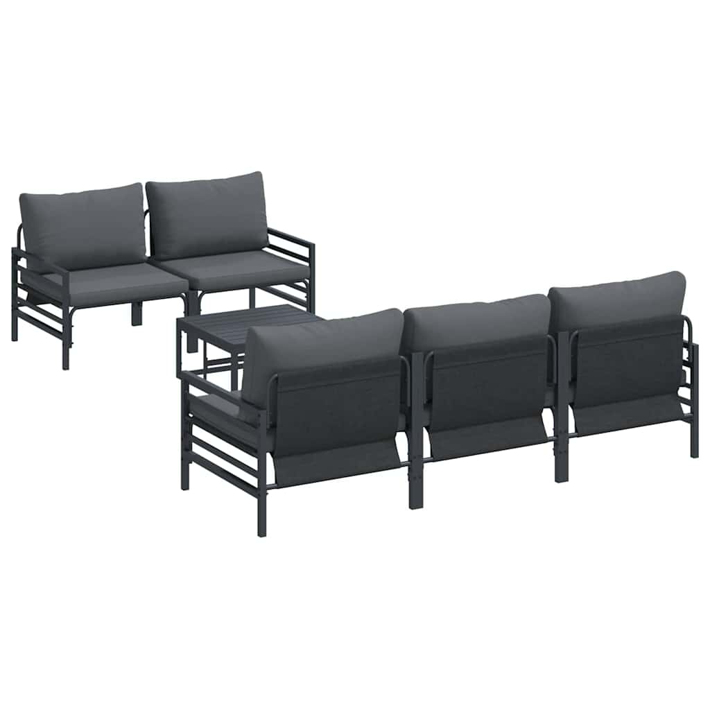 vidaXL Conjunto de Sofá de Jardim com almofada 6 pcs Preto Aço