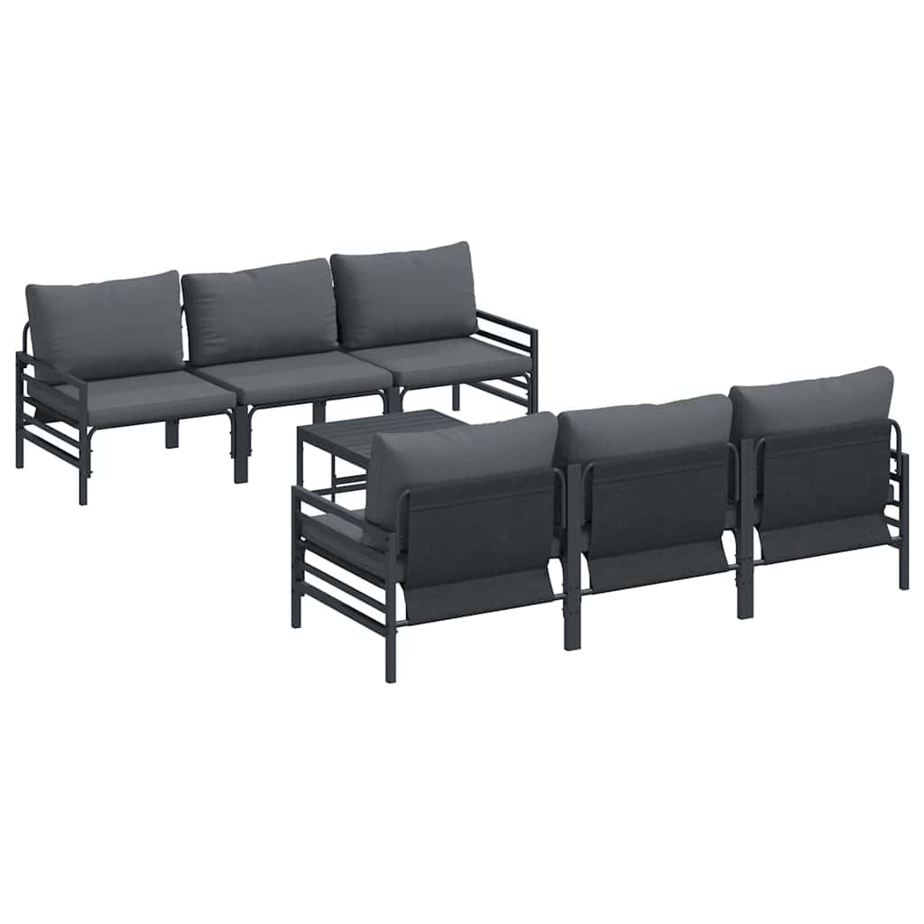 vidaXL Conjunto de Sofá de Jardim com almofada 7 pcs Preto Aço