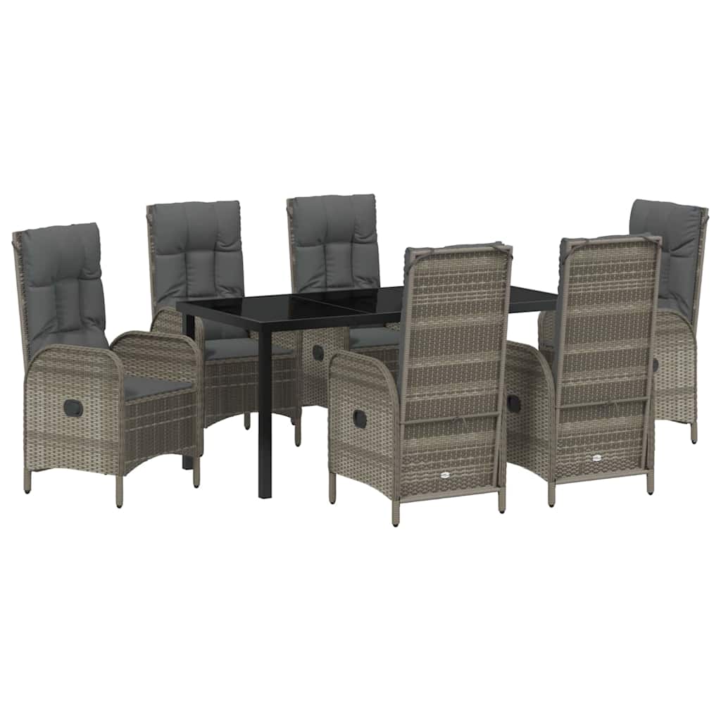 vidaXL Conjunto de Jantar para Jardim 7 pcs Cinzeto vime PE