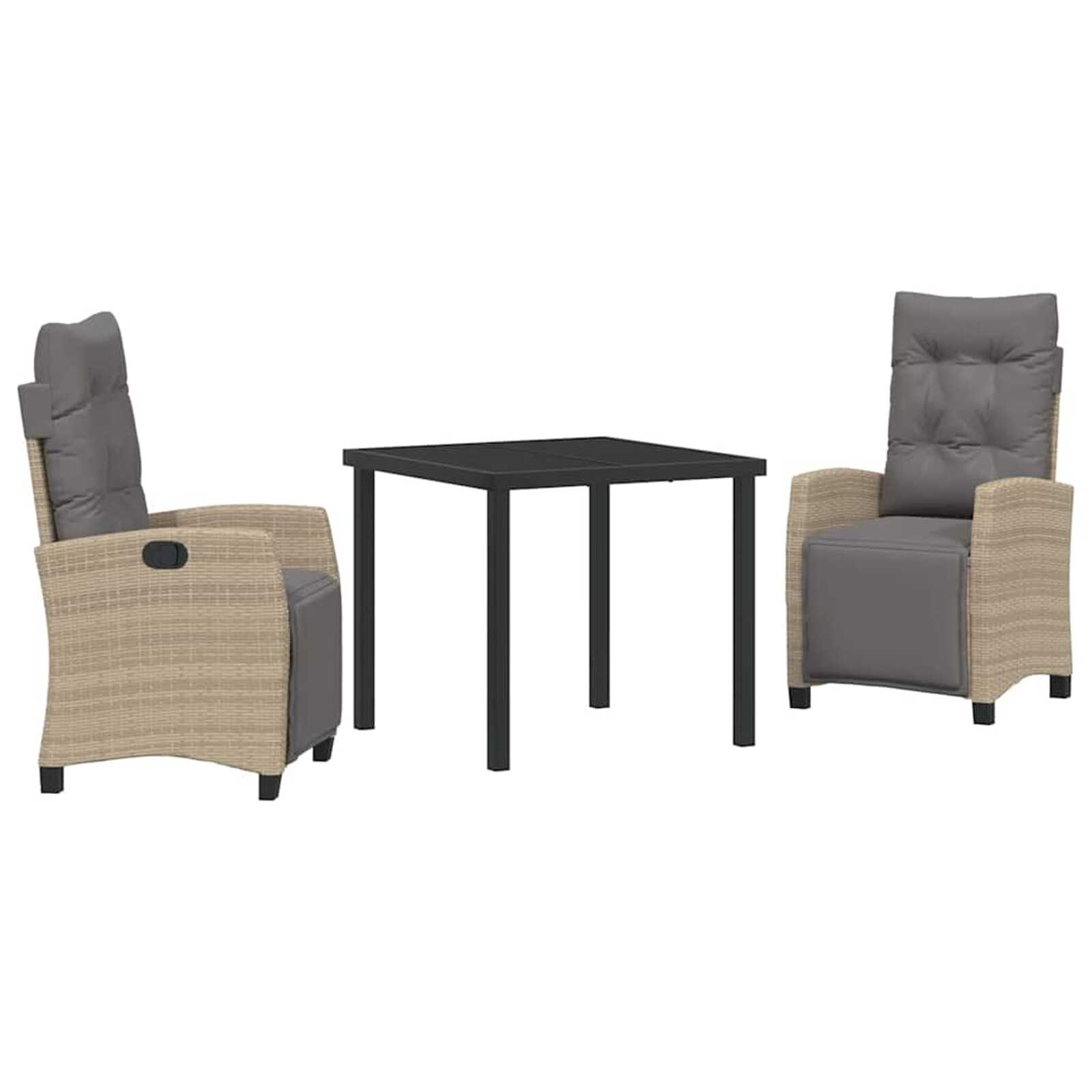 vidaXL Conjunto de Jantar para Jardim com almofada 3 pcs Bege vime PE