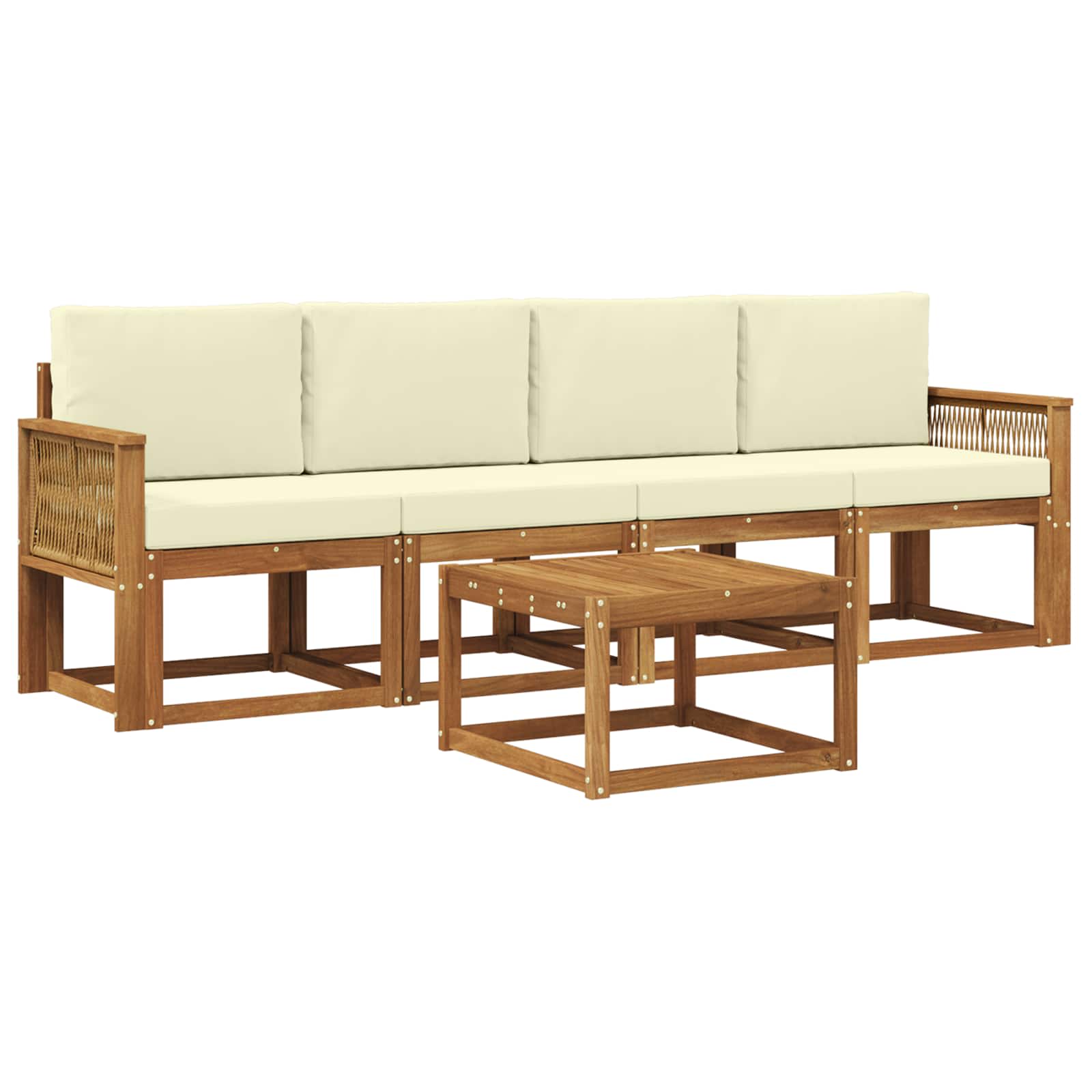 vidaXL Conjunto de Sofás para Exterior 5 pcs Natural e Creme Poliéster