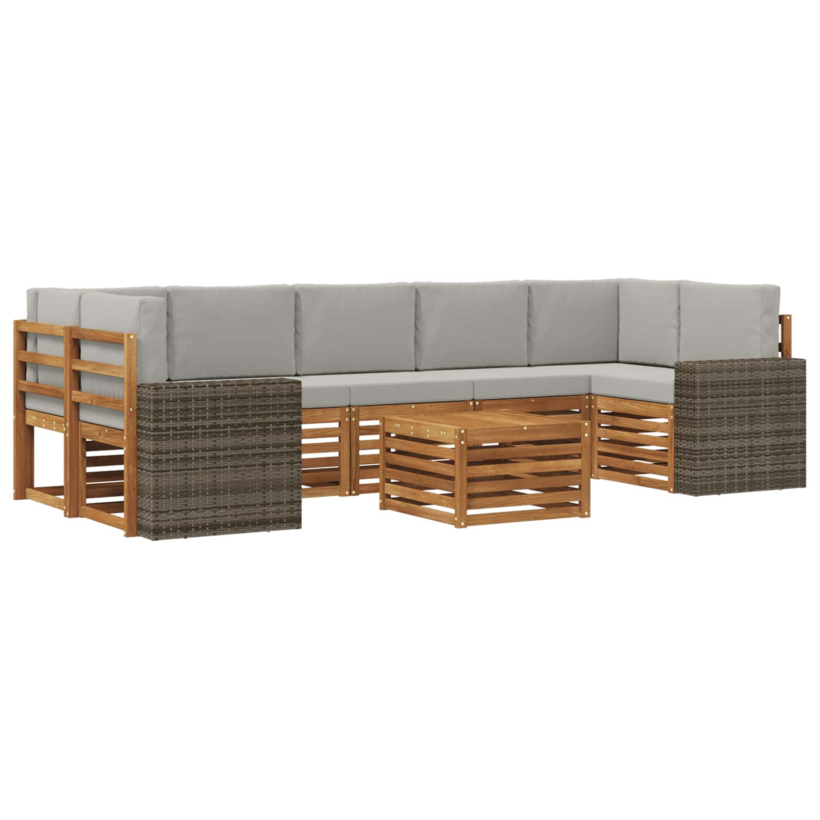 vidaXL Conjunto de Sofás para Exterior 8 pcs Natural e Cinzento-Claro