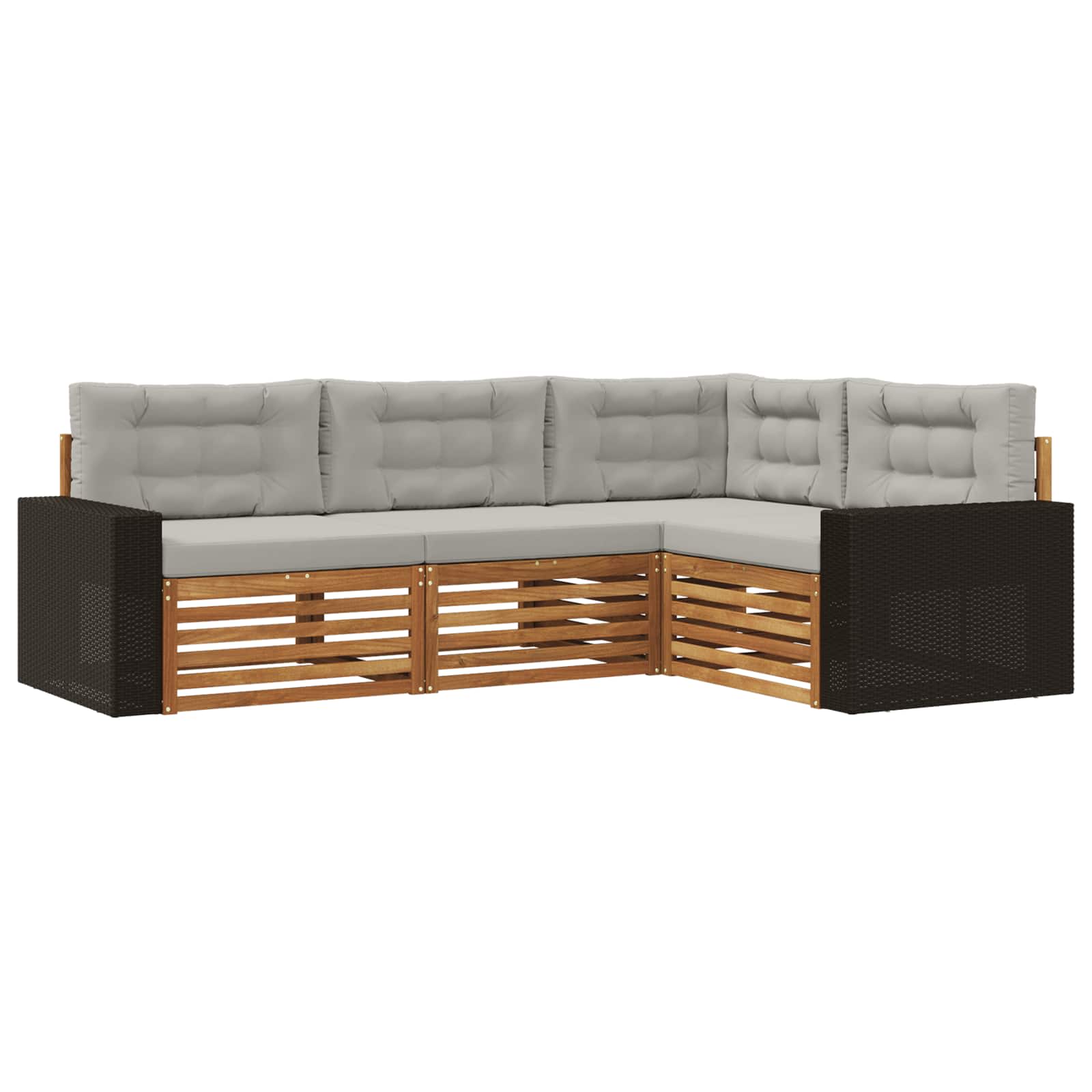 vidaXL Conjunto de Sofás para Exterior 4 pcs Natural e Cinzento-Claro