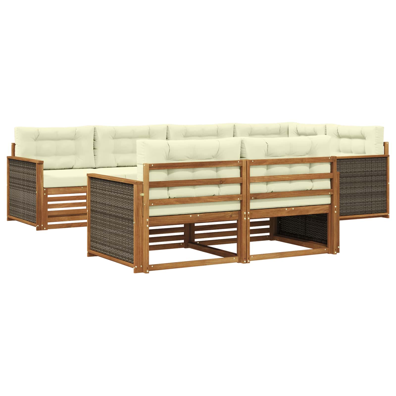 vidaXL Conjunto de Sofás para Exterior 7 pcs Natural e Creme