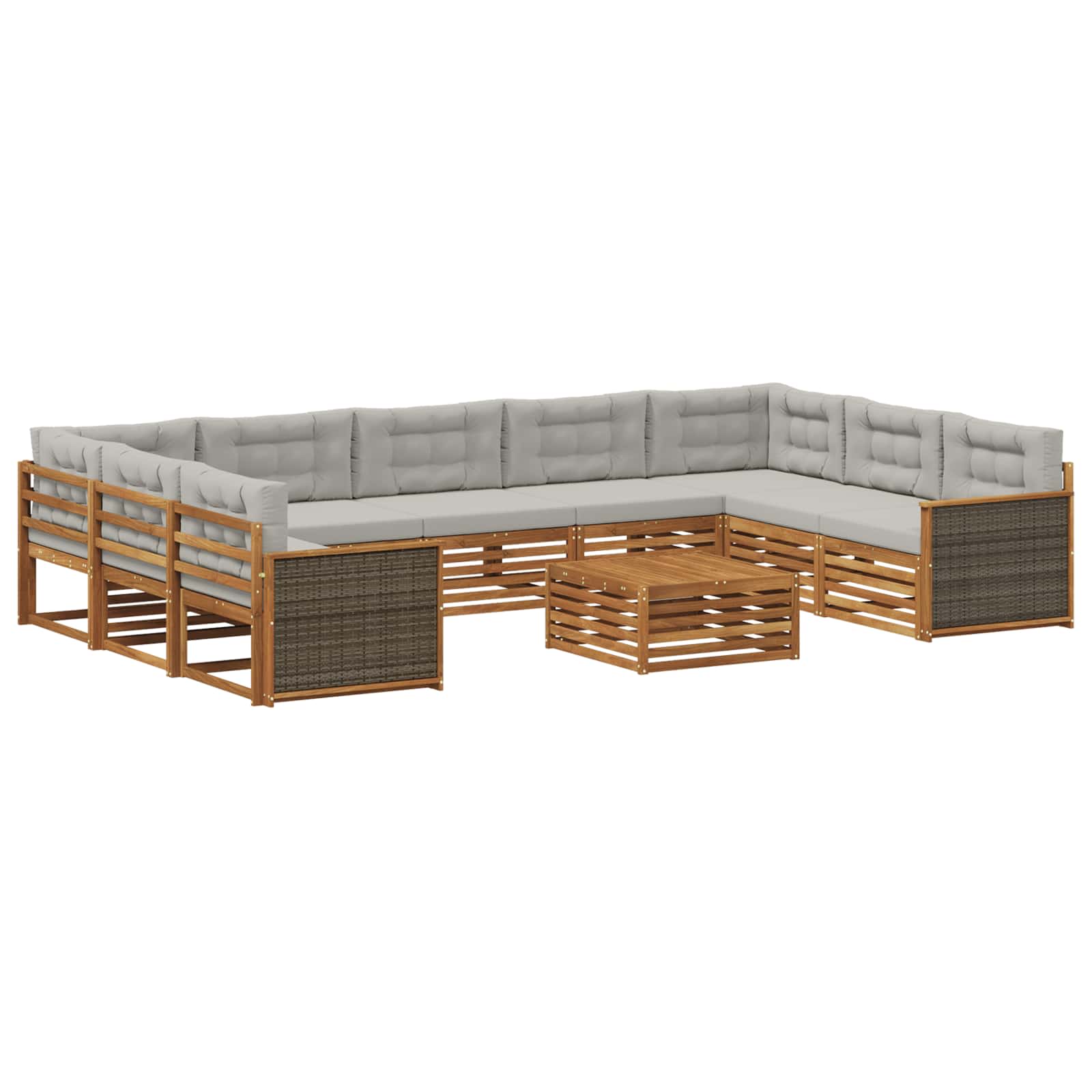 vidaXL Conjunto de Sofás para Exterior 10 pcs Natural e Cinzento-Claro