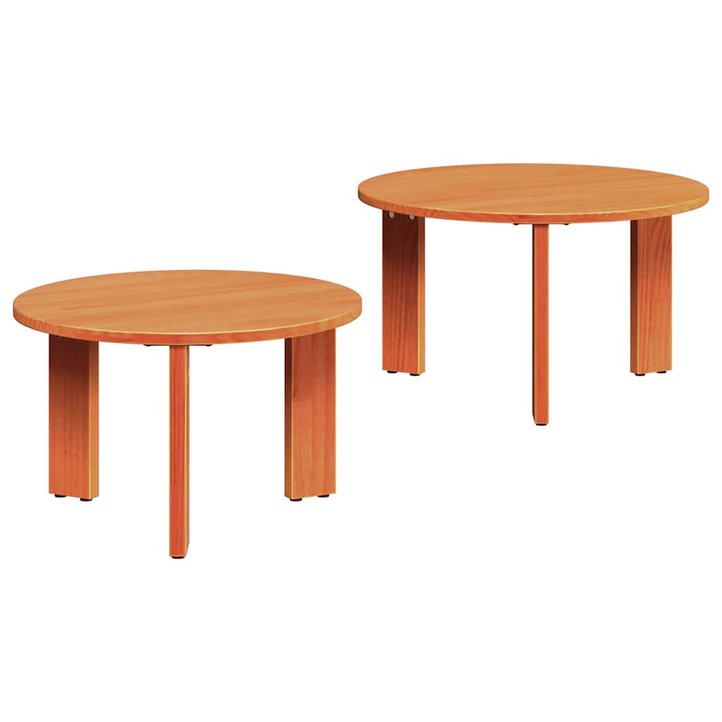 vidaXL Mesa de centro 2 pcs Marrom Cera Madeira de pinho maciça