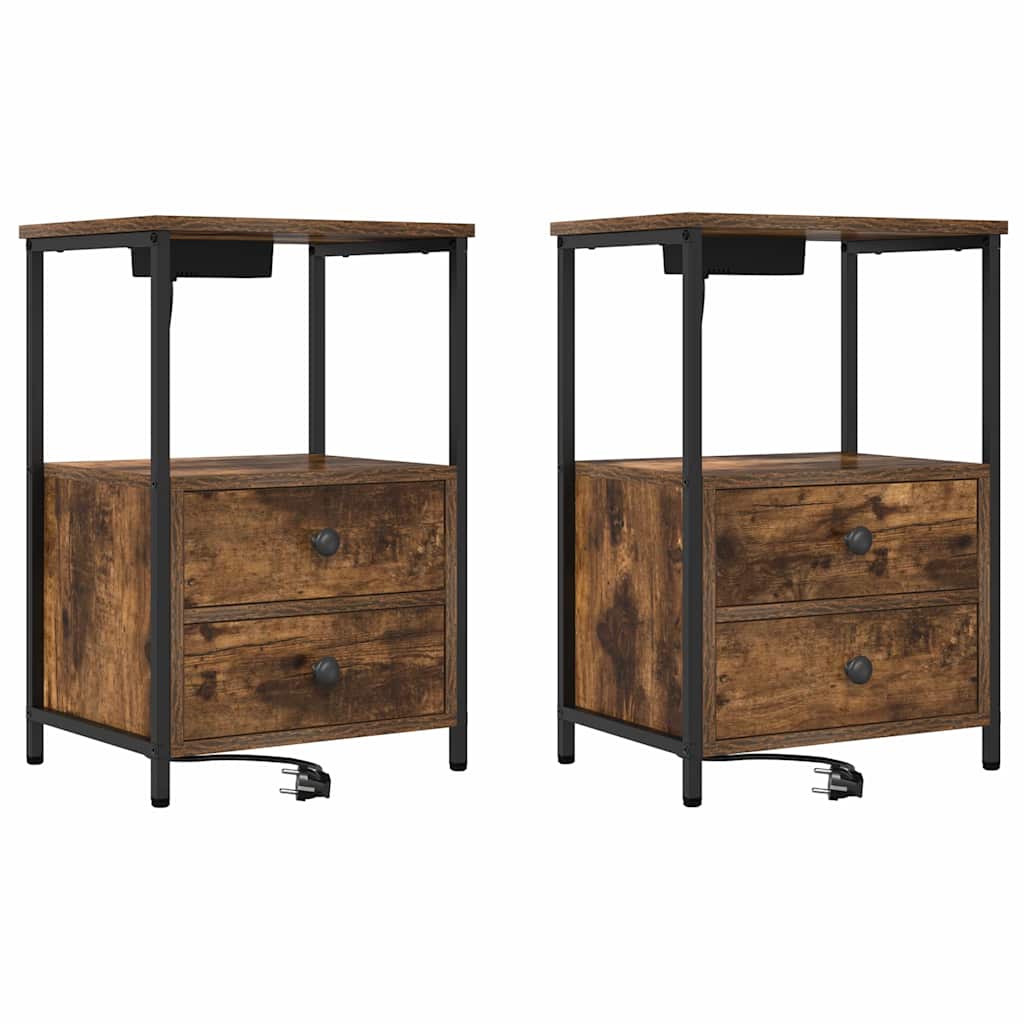 vidaXL Armário de Cabeceira 2 pcs Carvalho Defumado 40 x 31 x 60 cm