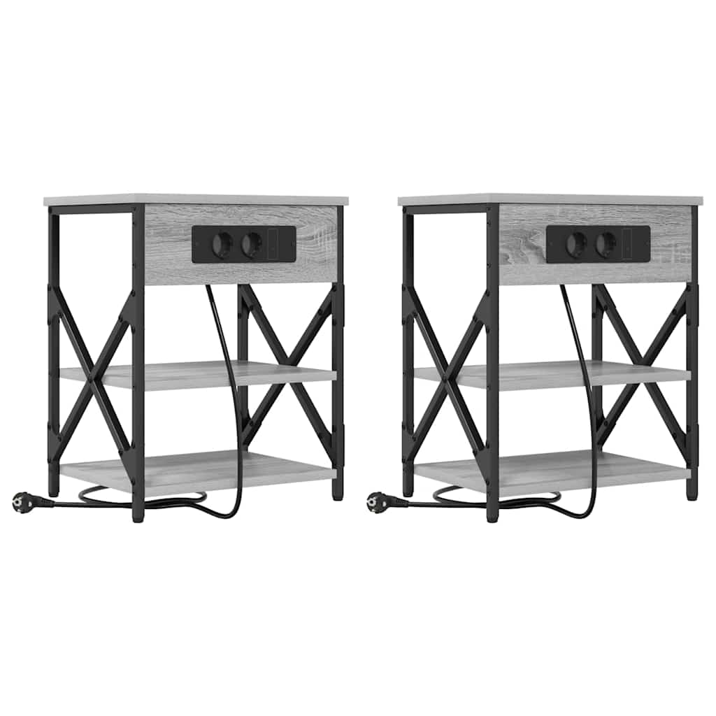 vidaXL Armário de Cabeceira 2 pcs Cinza Sonoma 41 x 31 x 51 cm
