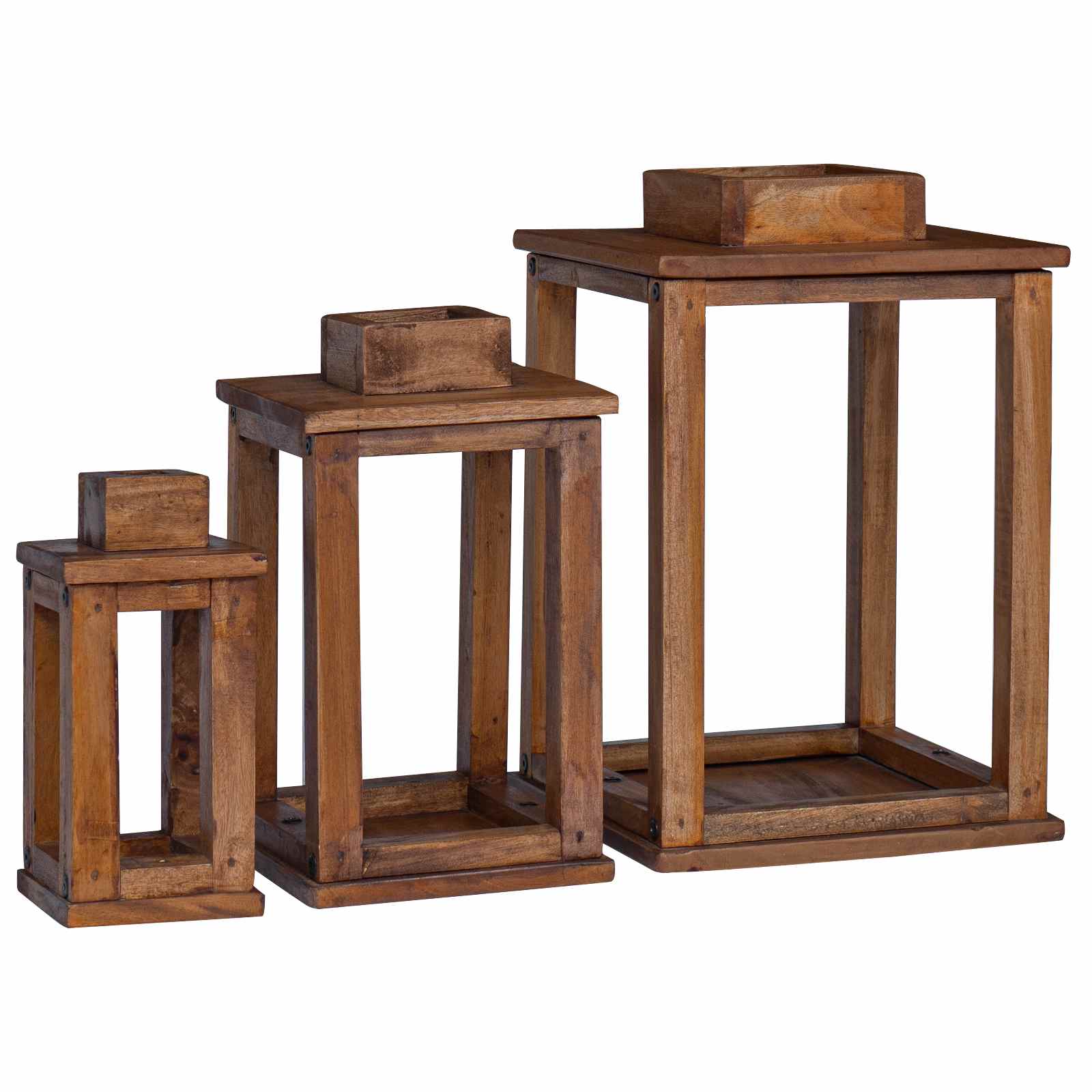 vidaXL Lanterna 3 pcs Natural Madeira de Mogno