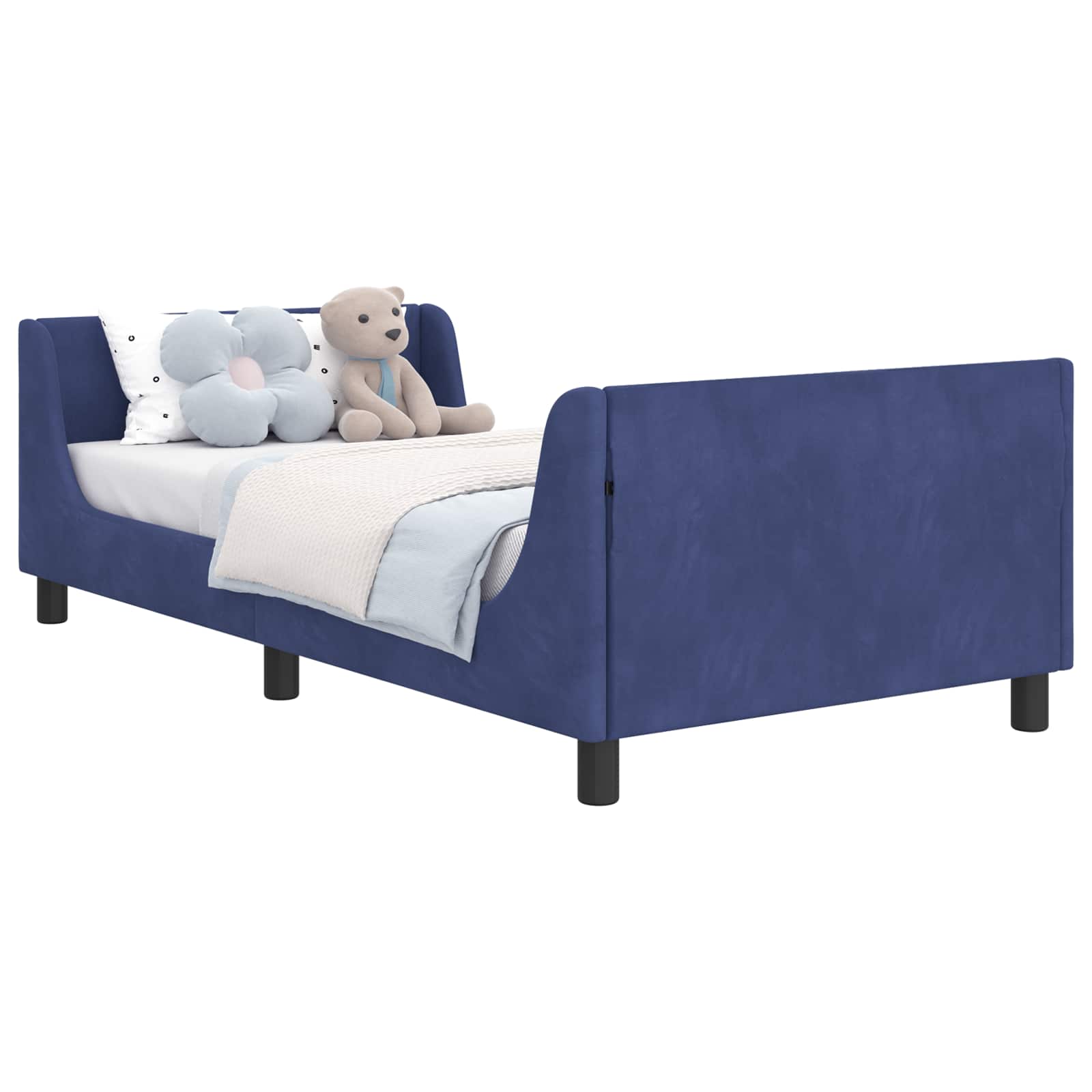 vidaXL Estrutura de Cama Infantil com Cabeceira Azul Polícia Veludo