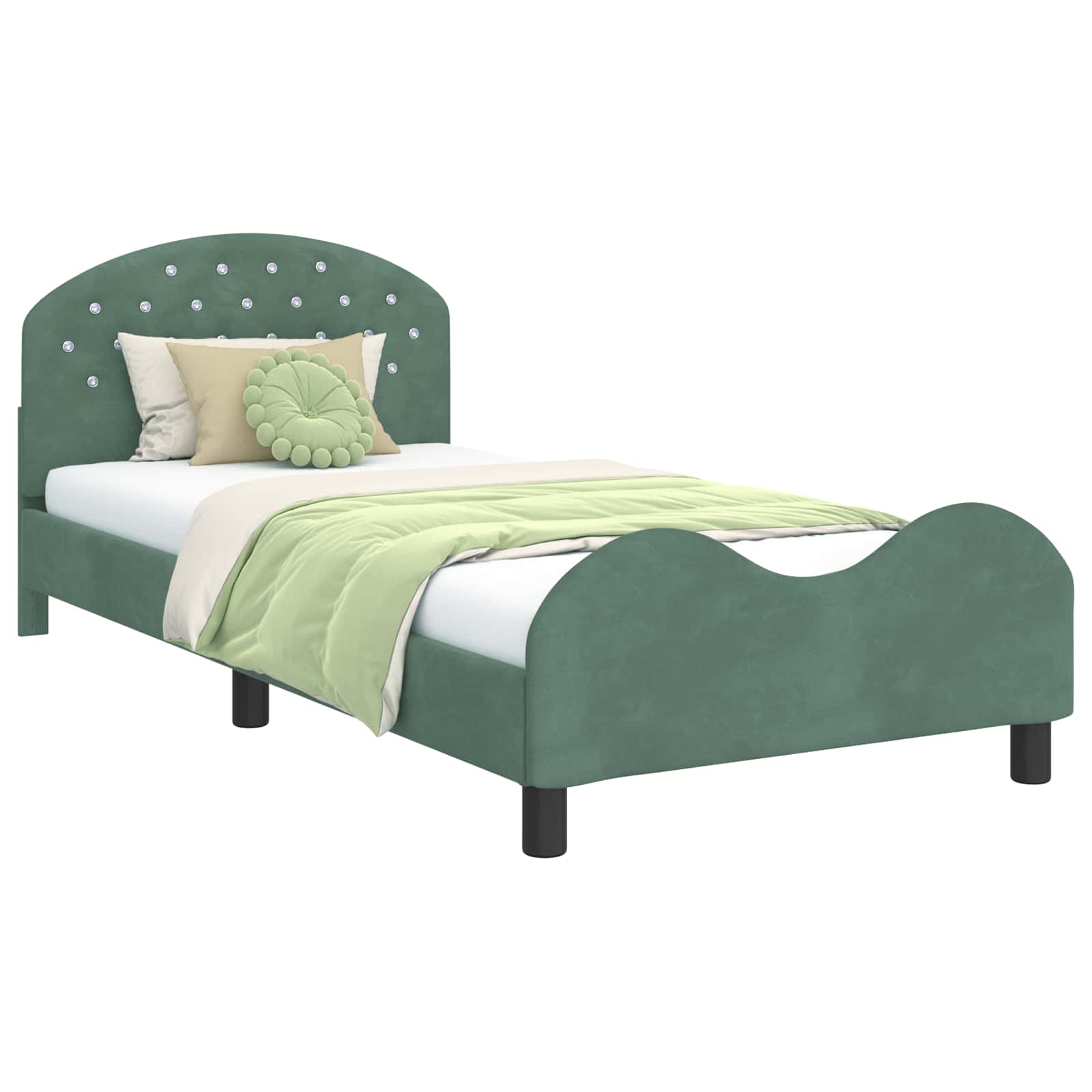 vidaXL Estrutura de Cama Infantil com Cabeceira Verde do Mar Veludo
