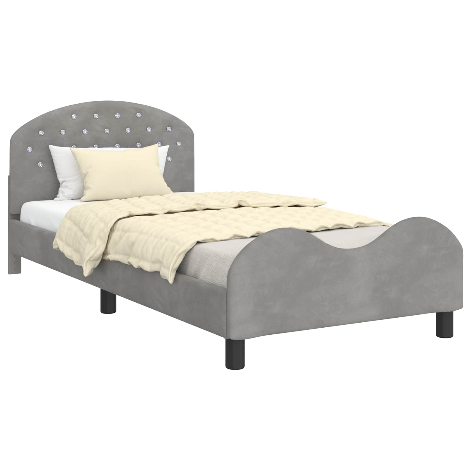 vidaXL Estrutura de Cama Infantil com Cabeceira Cinzento-claro Veludo