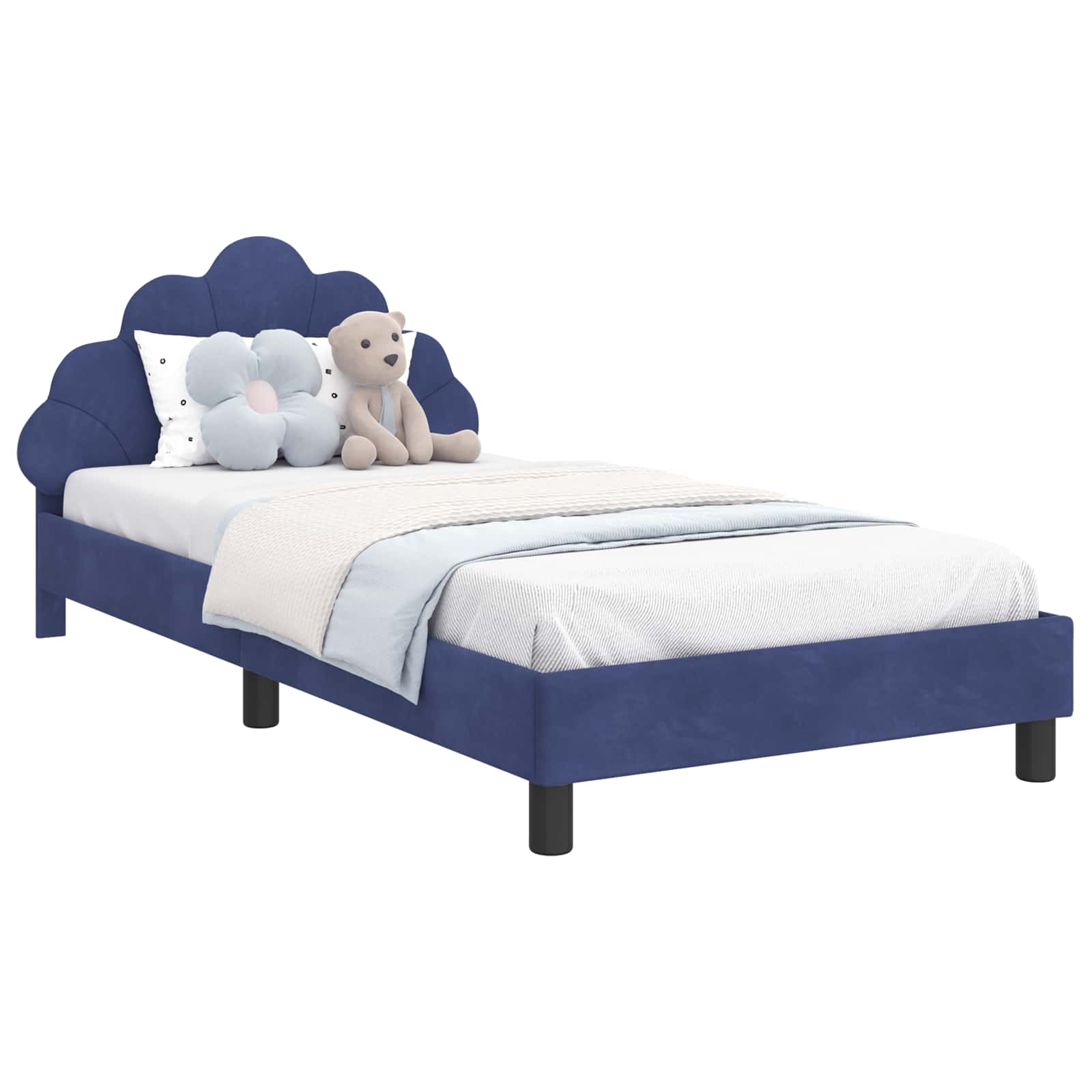 vidaXL Estrutura de Cama Infantil com Cabeceira Azul Polícia Veludo