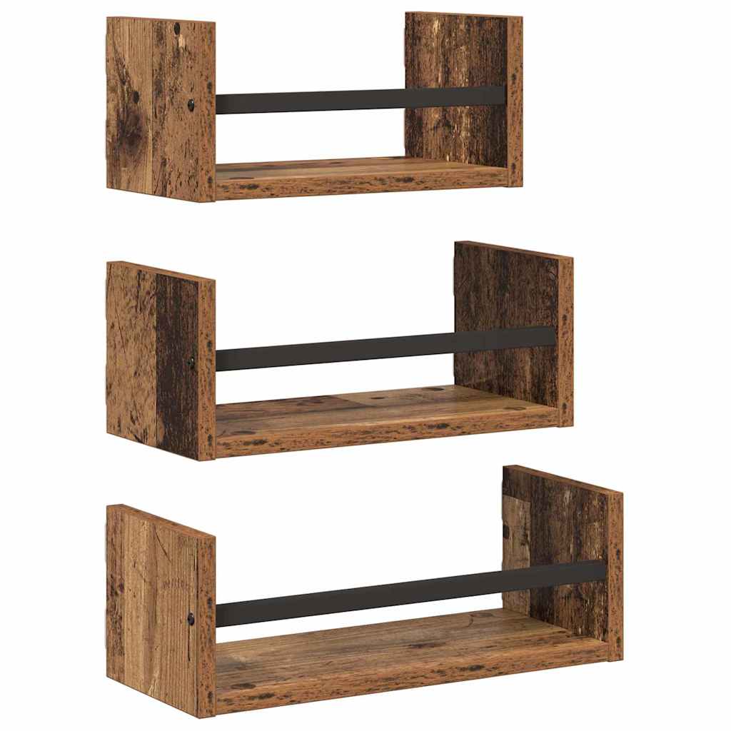 vidaXL Conjunto de prateleiras de parede 3 pcs Madeira Antiga
