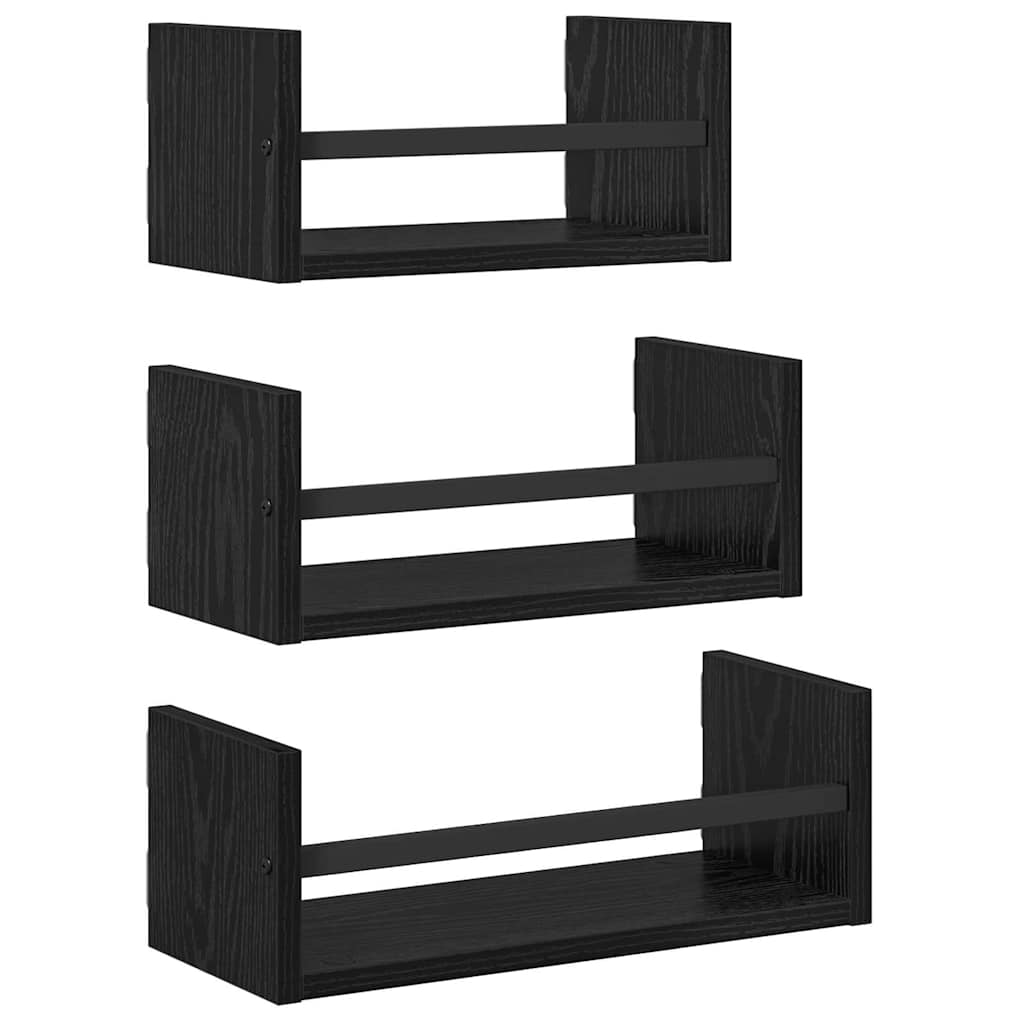 vidaXL Conjunto de prateleiras de parede 3 pcs Carvalho Preto