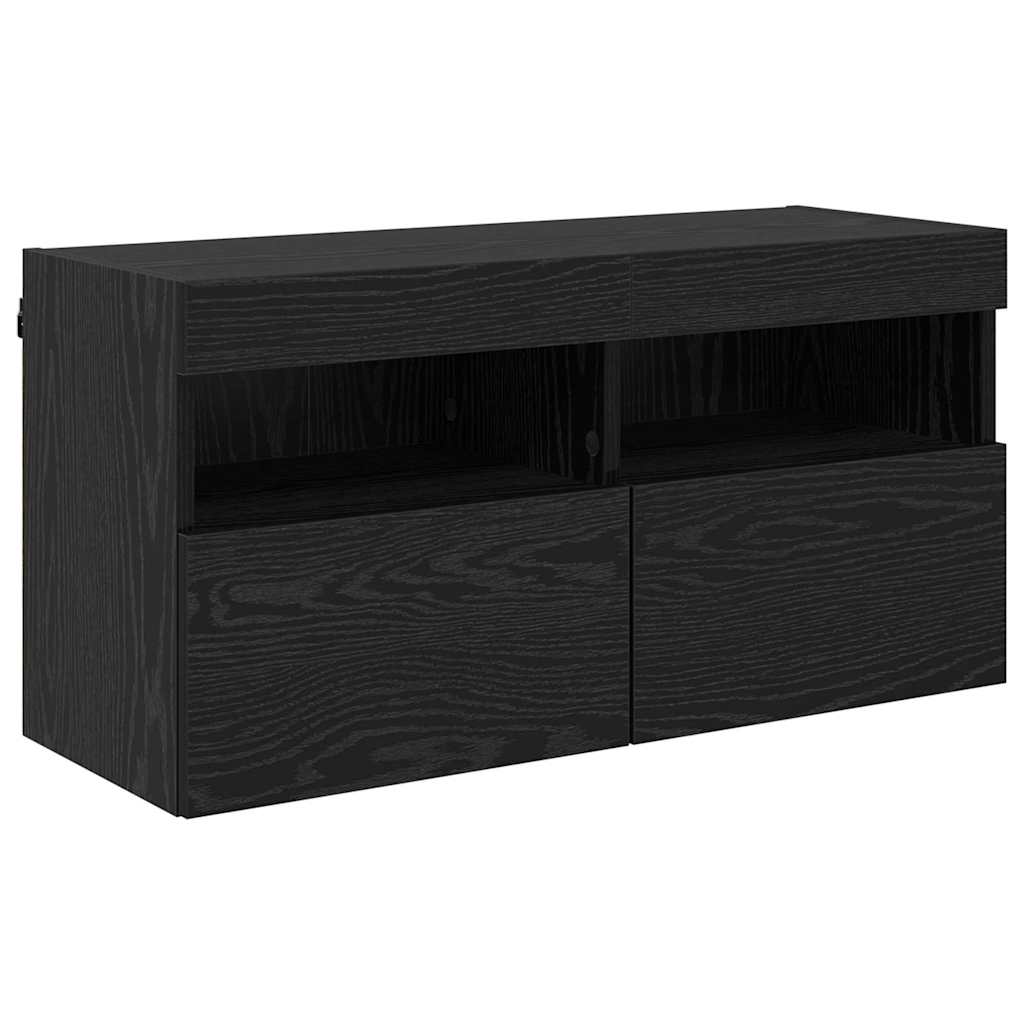 vidaXL Armário de TV de Parede com LED Carvalho Preto 80 x 30 x 40 cm