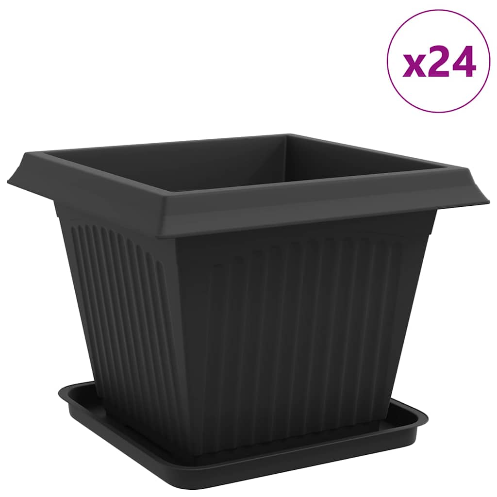 vidaXL Vasos de Plantas 24 pcs Preto 43 x 43 x 33,5 cm Plástico