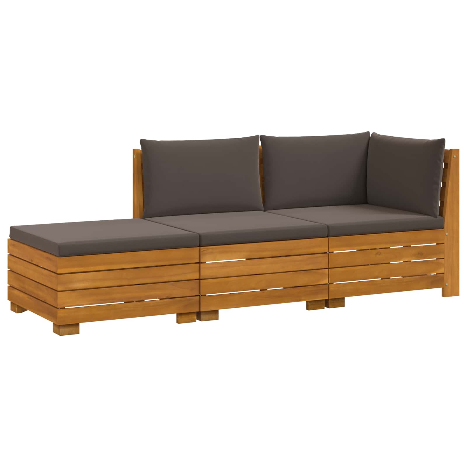 vidaXL Conjunto de Sofás para Exterior com almofada 3 Peça Castanho