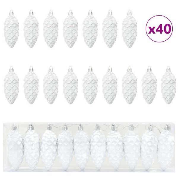 vidaXL Bola de Pinheiro de Natal 40 Peças Branco Plástico - 1499526506