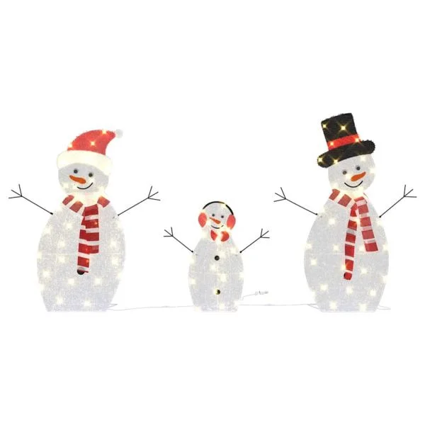 vidaXL Família de Bonecos de Neve Iluminados 3 Peças Branco Quente - 2142328408
