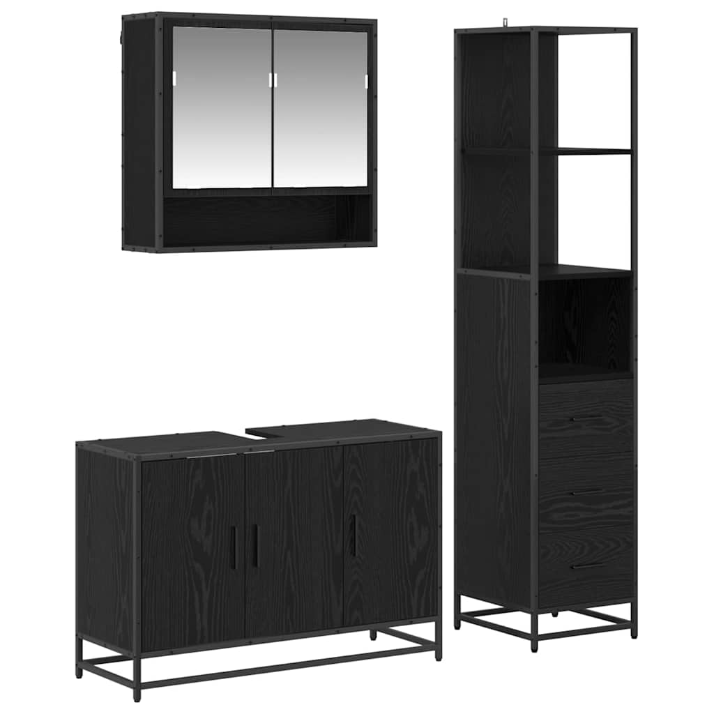 vidaXL Conjunto de Móveis para Banheiro com porta 3 pcs Carvalho Preto