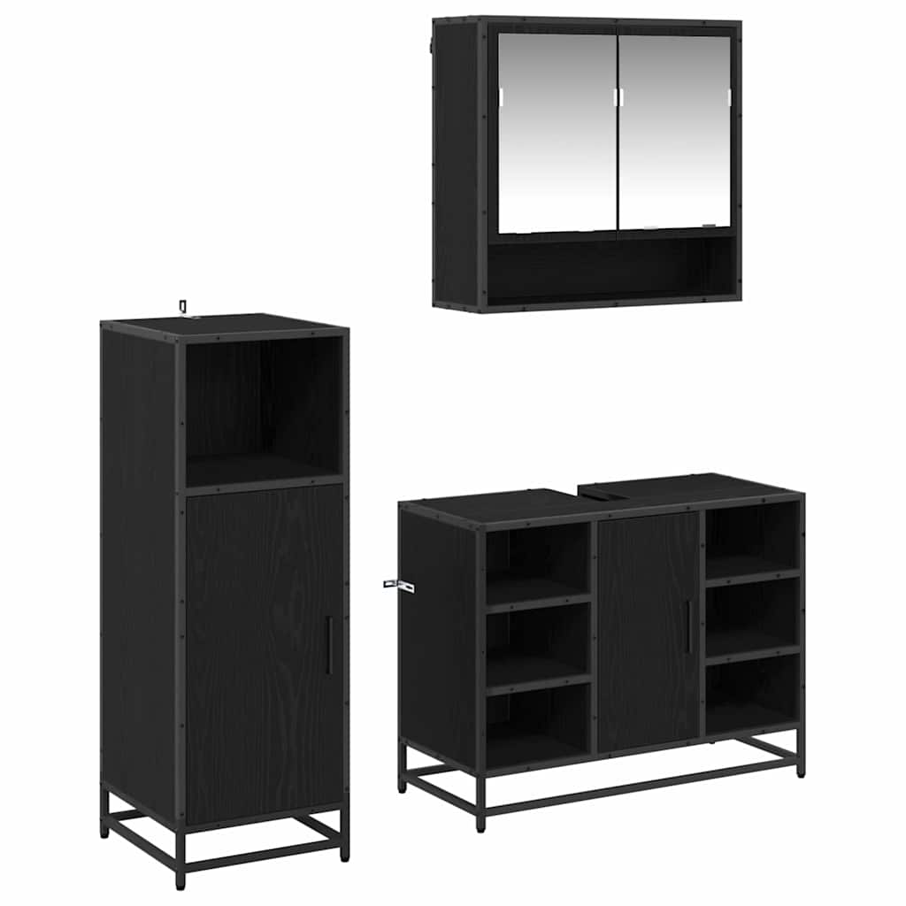 vidaXL Conjunto de Móveis para Banheiro com porta 3 pcs Carvalho Preto