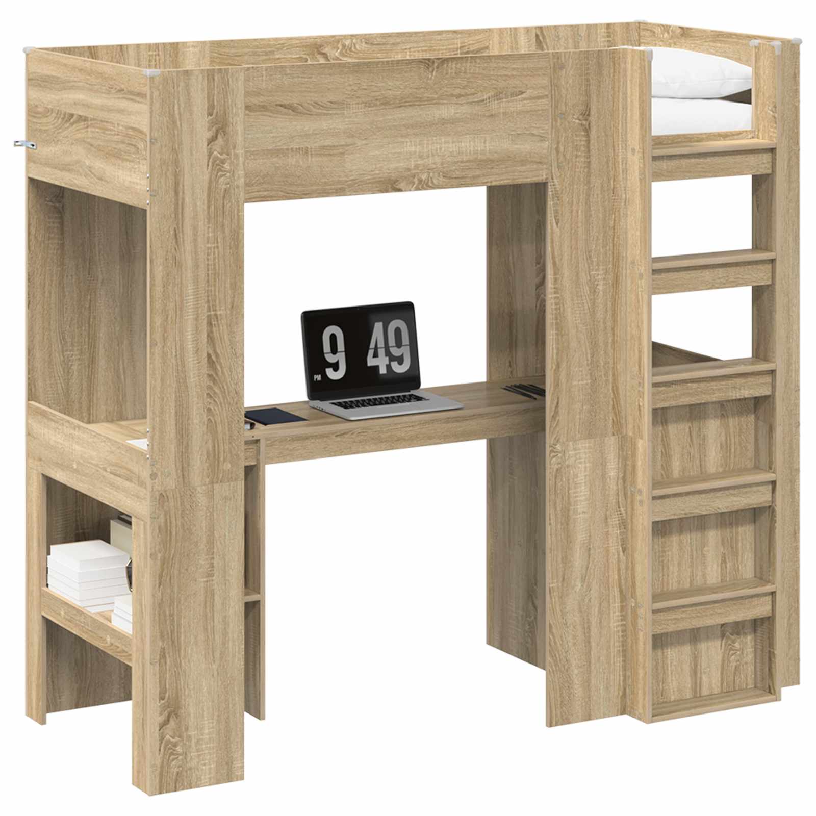 vidaXL Estrutura de Cama Loft com Mesa Carvalho Sonoma 75 x 190 cm