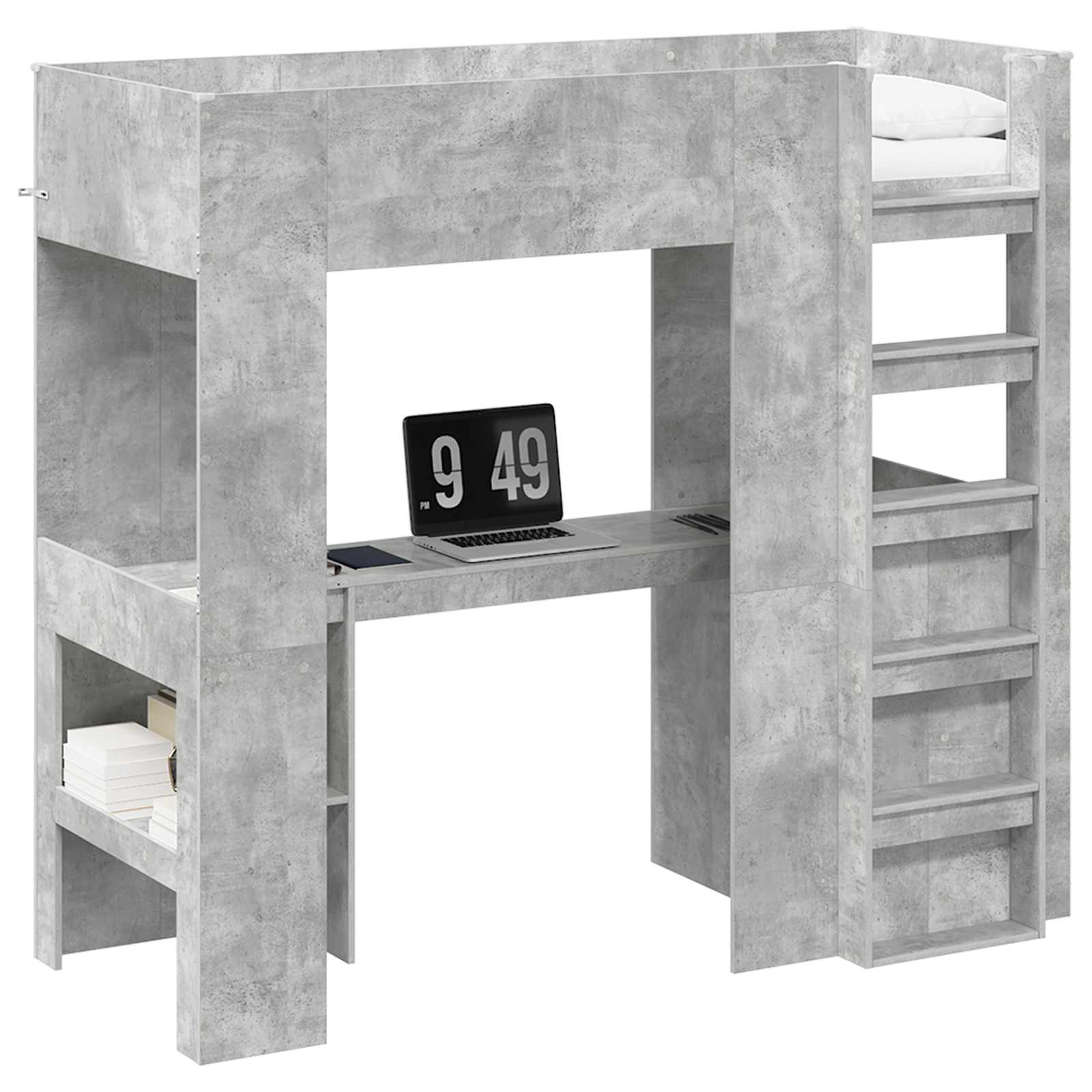 vidaXL Estrutura de Cama Loft com Mesa Cinzento 75 x 190 cm