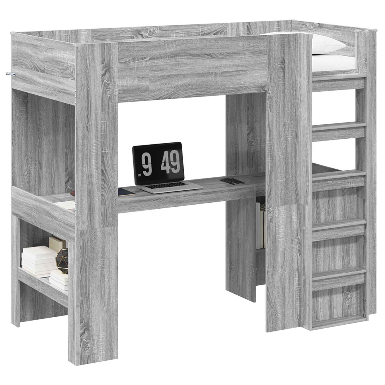 vidaXL Estrutura de Cama Loft com Mesa Cinza Sonoma 90 x 190 cm